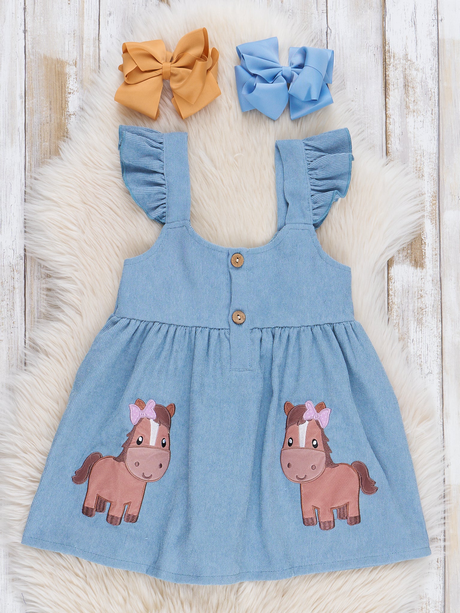 Corduroy Embroidered Little Pony Skirtall Set - Marie Nicole Clothing