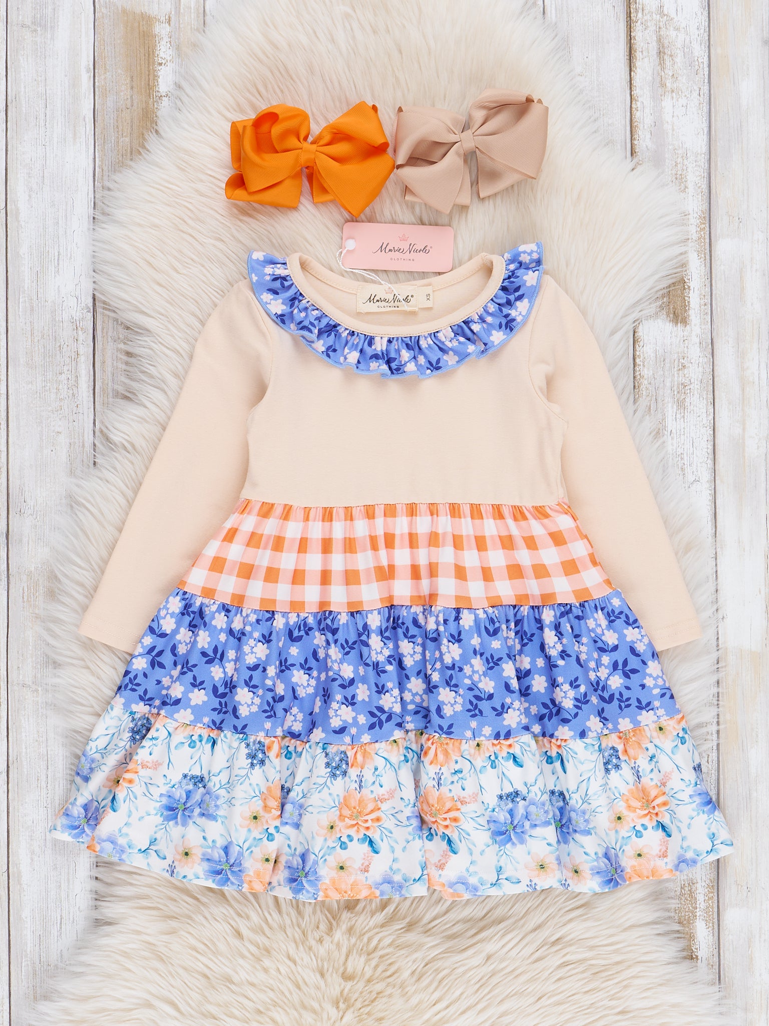 Violet & Orange Blooms Ruffle Dress - Marie Nicole Clothing
