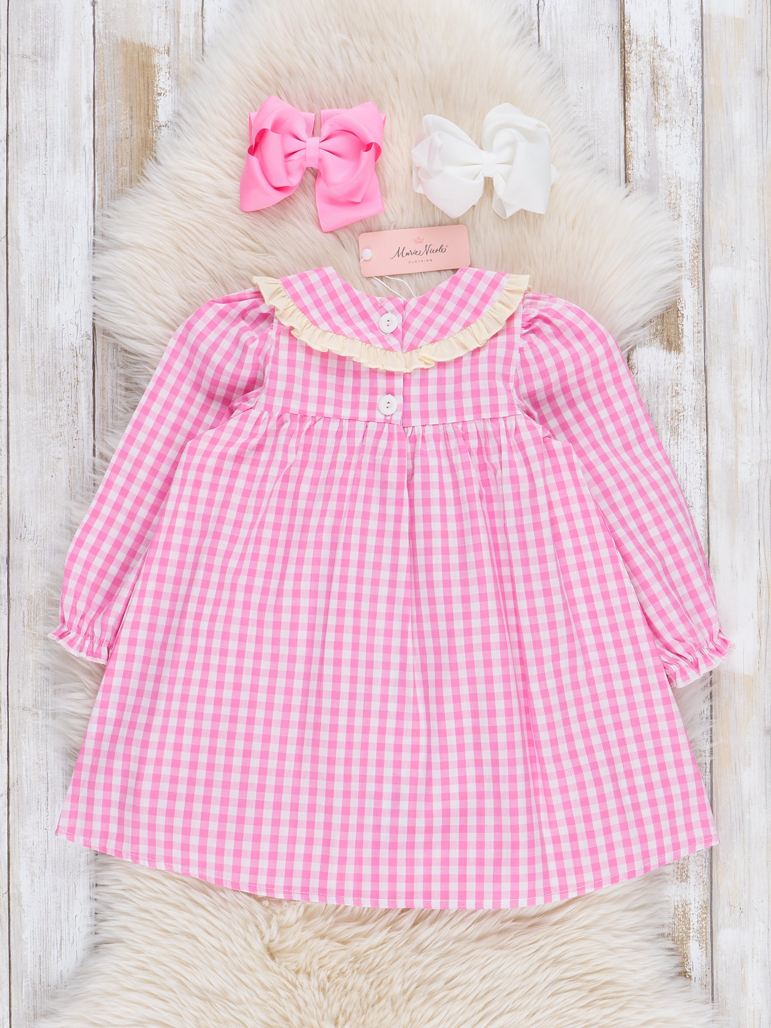 Pink Gingham Embroidered Horses Dress - Marie Nicole Clothing