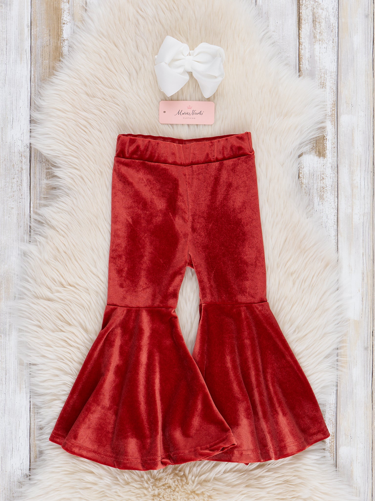 Rust Red Velvet Bell Bottoms - Marie Nicole Clothing
