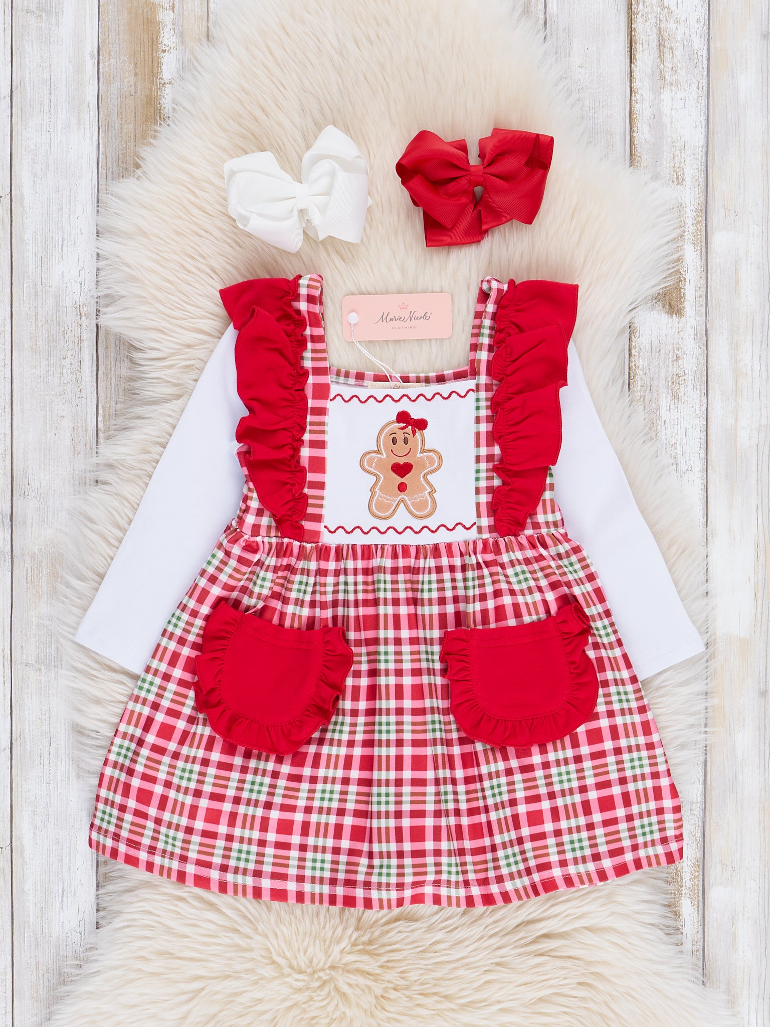 Red Gingerbread Plaid Ruffle Dress - Marie Nicole Clothing