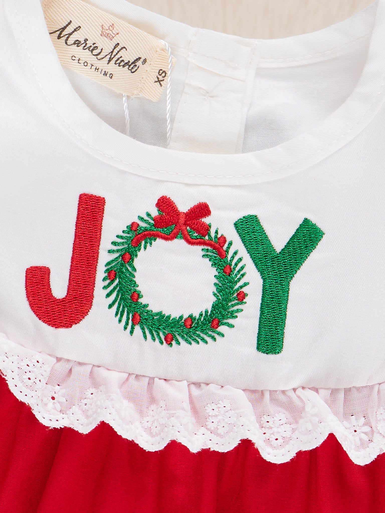 Red Embroidered "Joy" Ruffle Dress - Marie Nicole Clothing