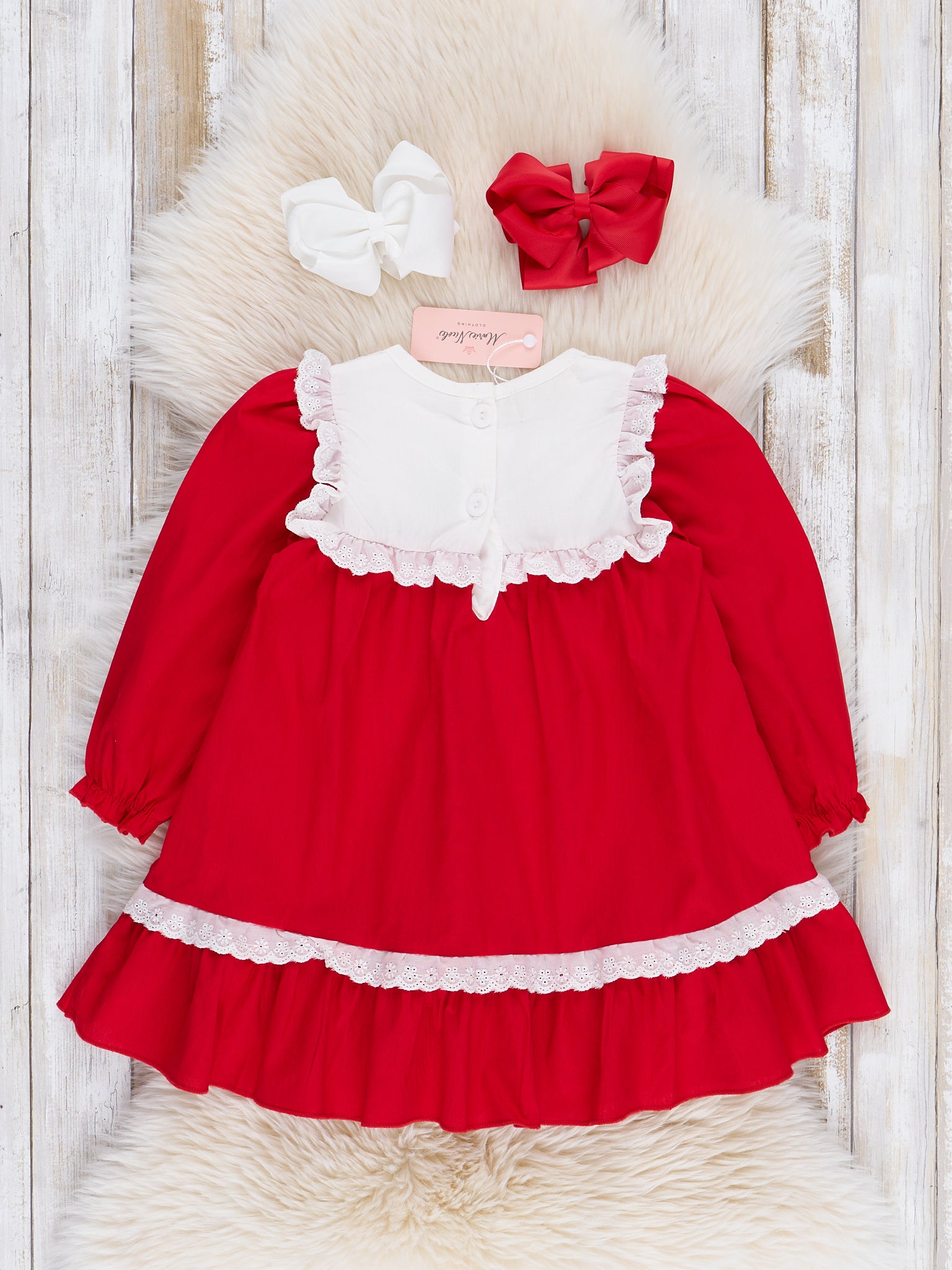 Red Embroidered "Joy" Ruffle Dress - Marie Nicole Clothing