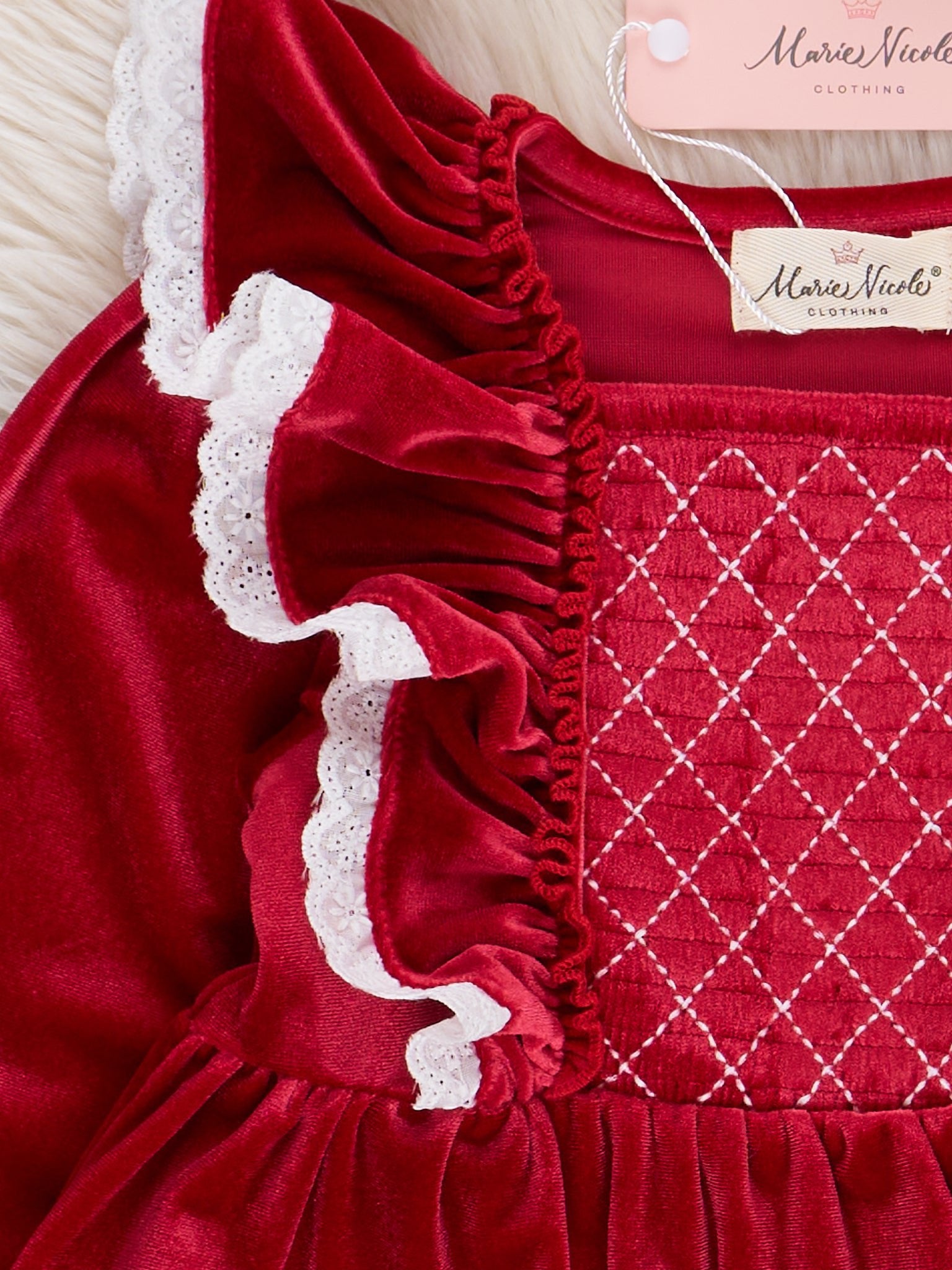 Ruby Velvet Ruffle Dress - Marie Nicole Clothing