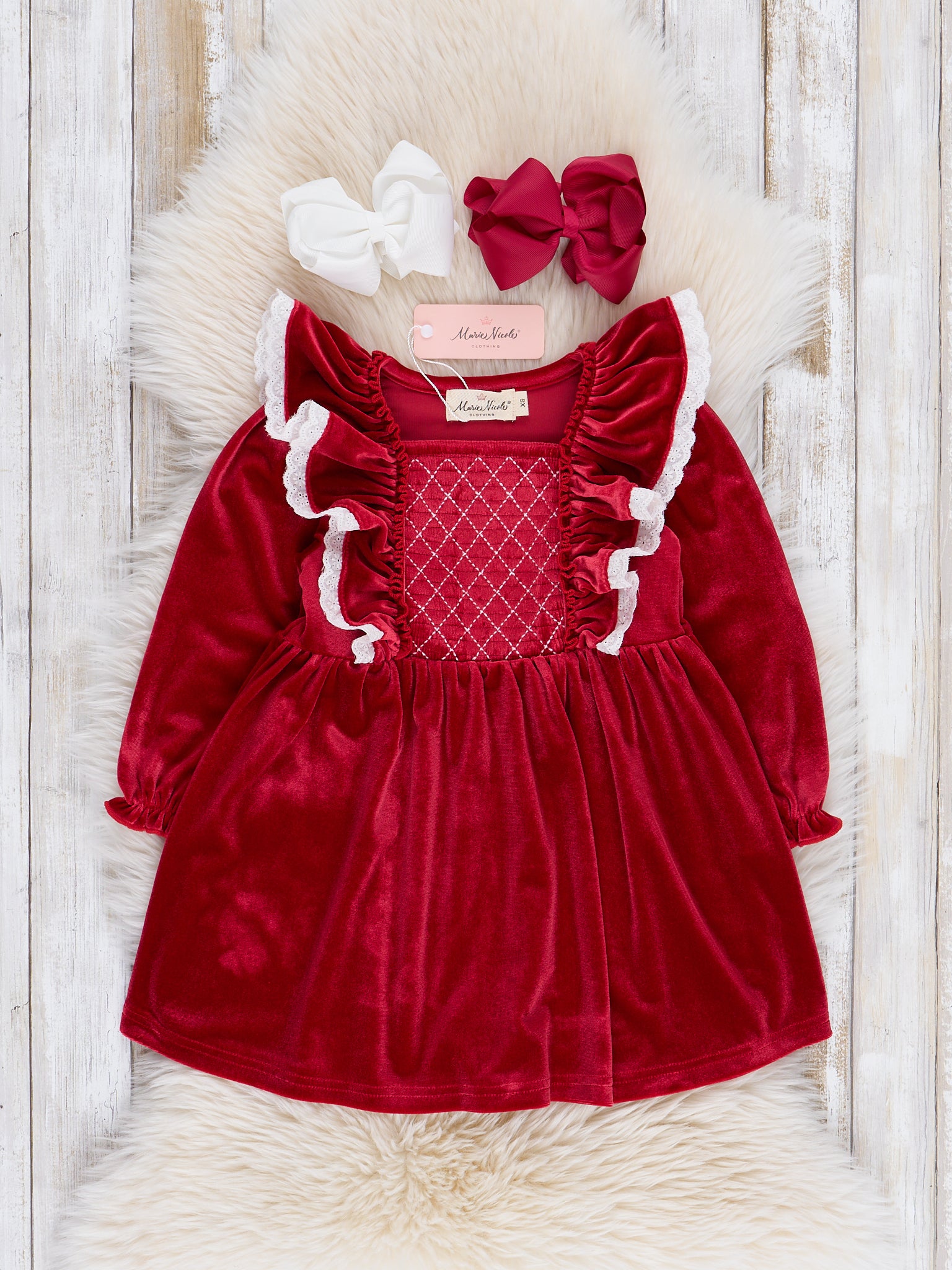 Ruby Velvet Ruffle Dress - Marie Nicole Clothing