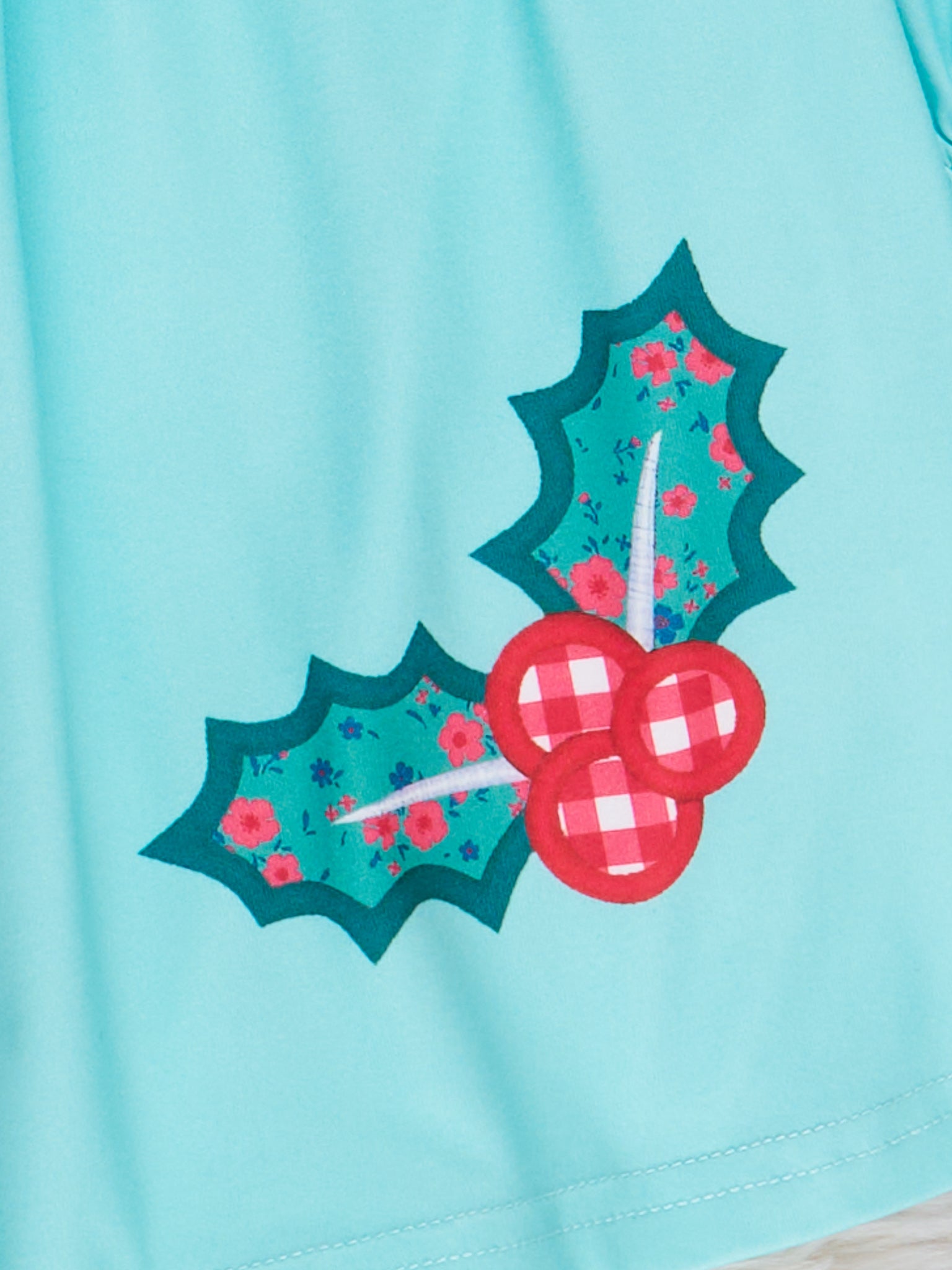 Teal & Red Gingham "Merry Christmas" Dress - Marie Nicole Clothing