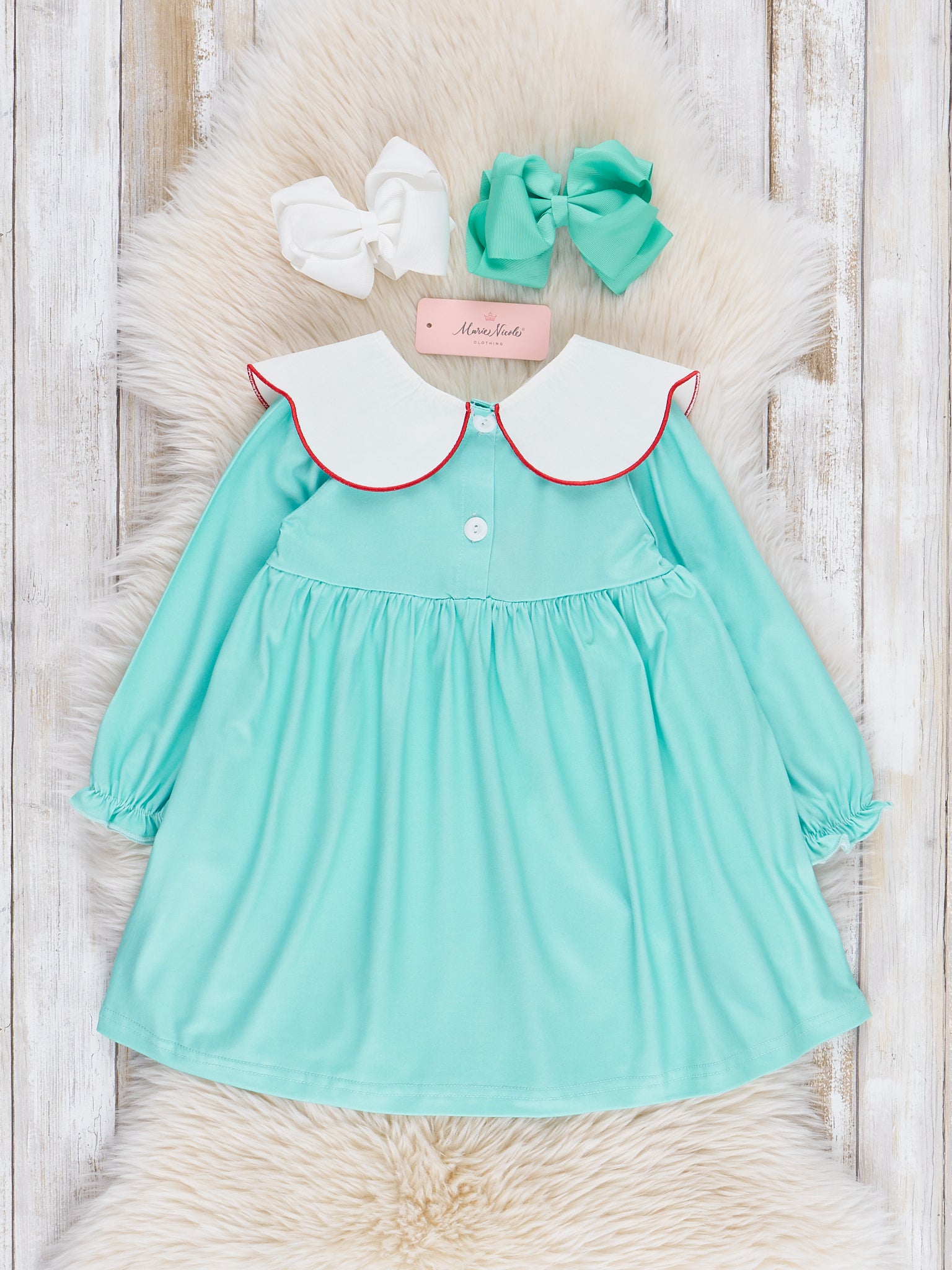 Teal & Red Gingham "Merry Christmas" Dress - Marie Nicole Clothing