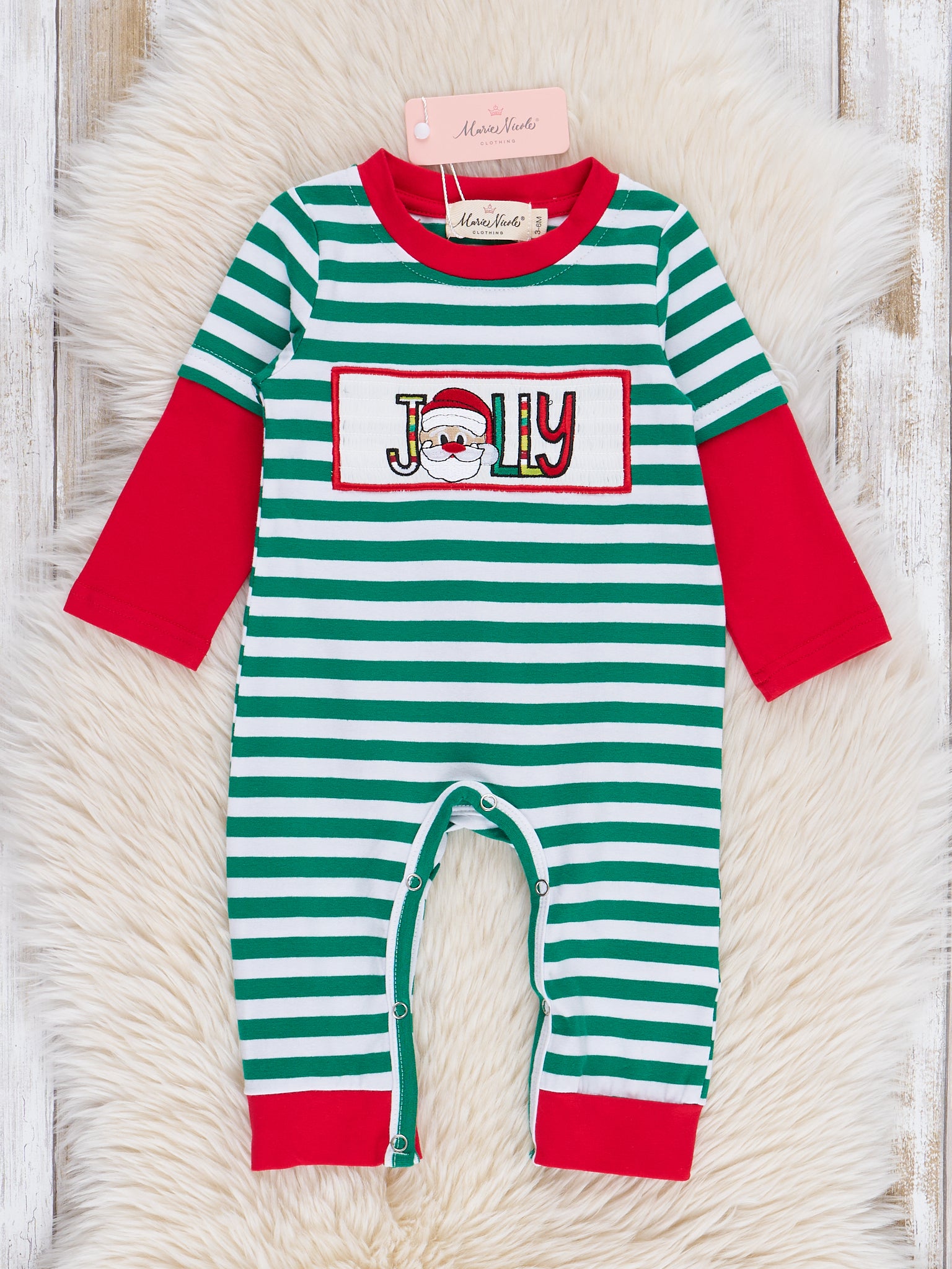 Green Stripe Jolly Santa Romper - Marie Nicole Clothing