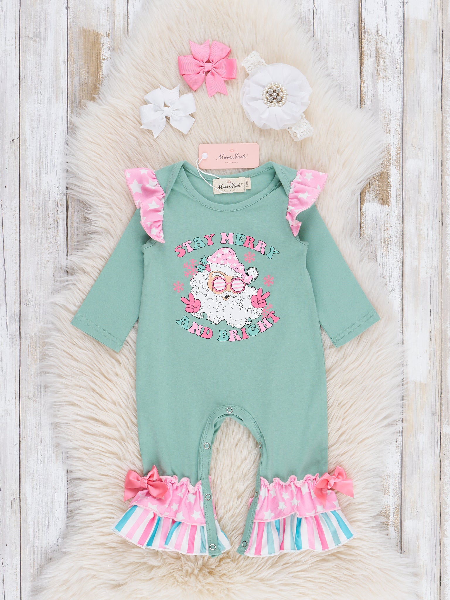 Olive Merry & Bright Ruffle Romper - Marie Nicole Clothing