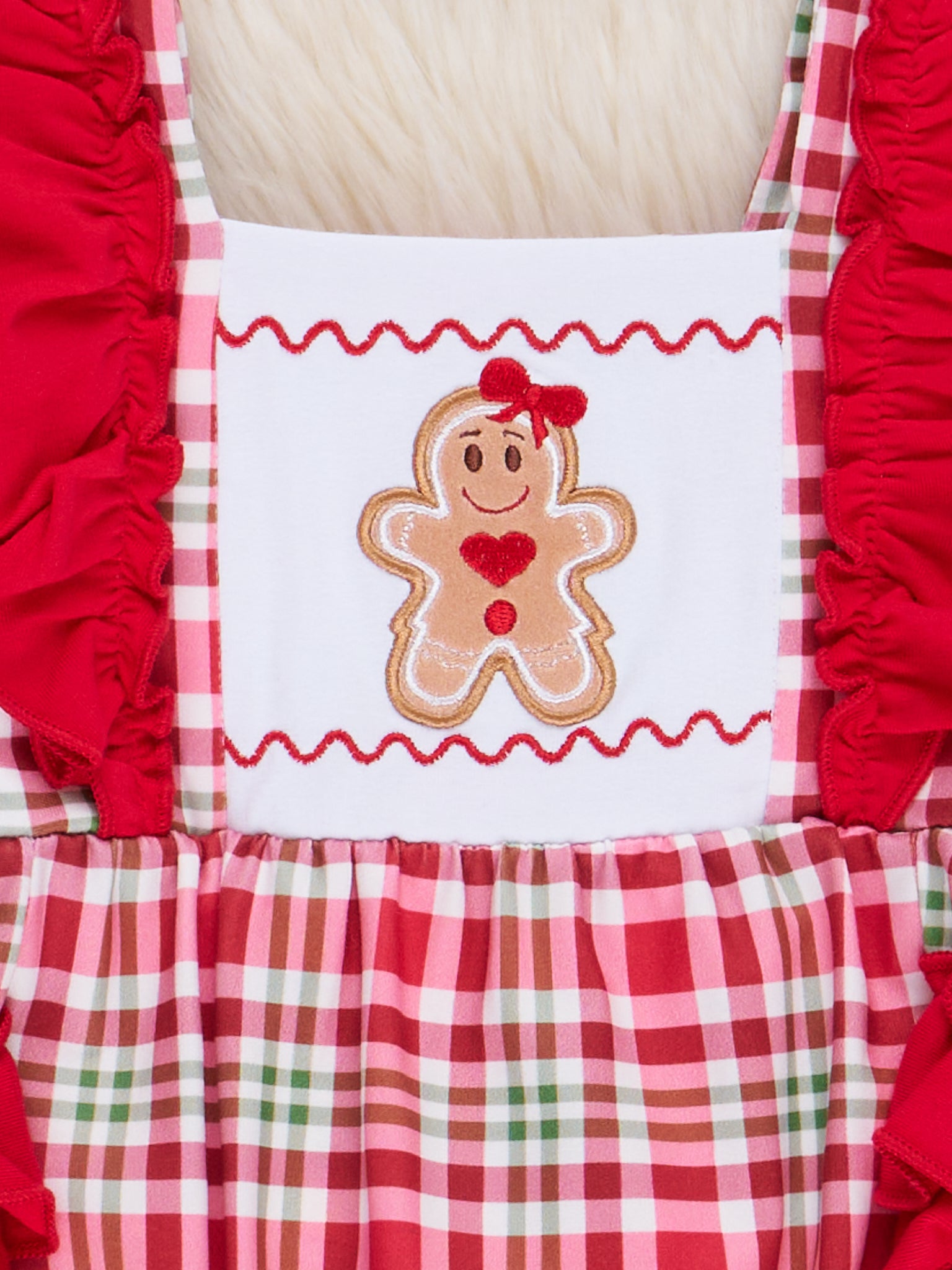 Red Gingerbread Plaid Ruffle Bubble Romper - Marie Nicole Clothing