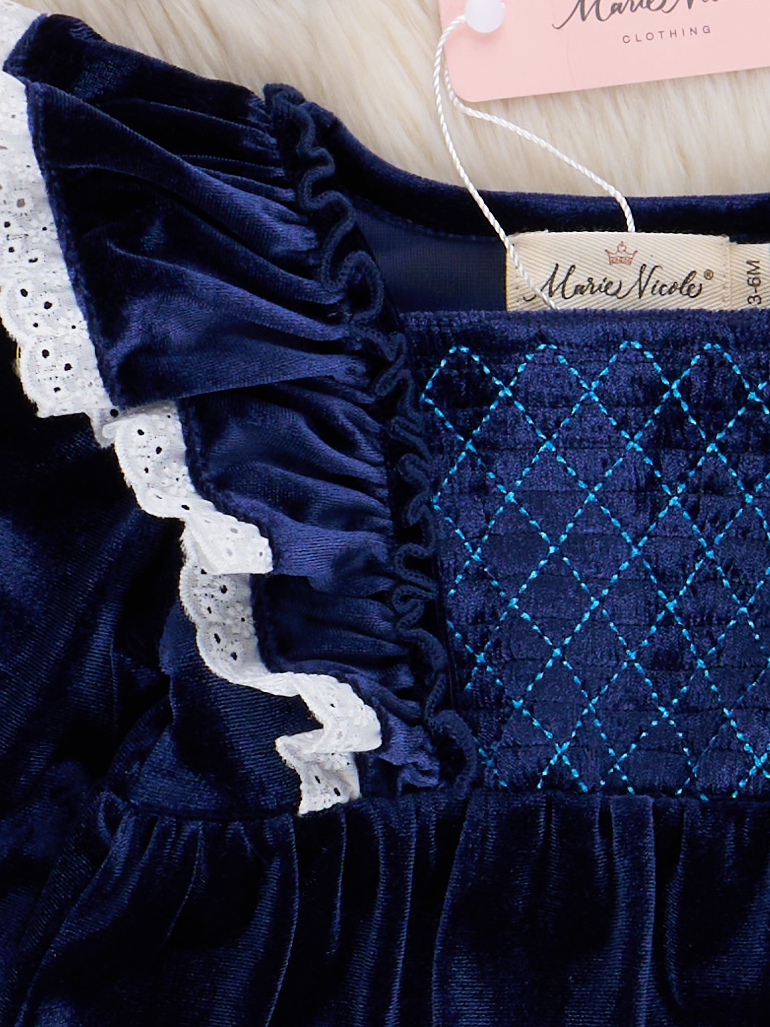 Sapphire Velvet Ruffle Bubble Romper - Marie Nicole Clothing