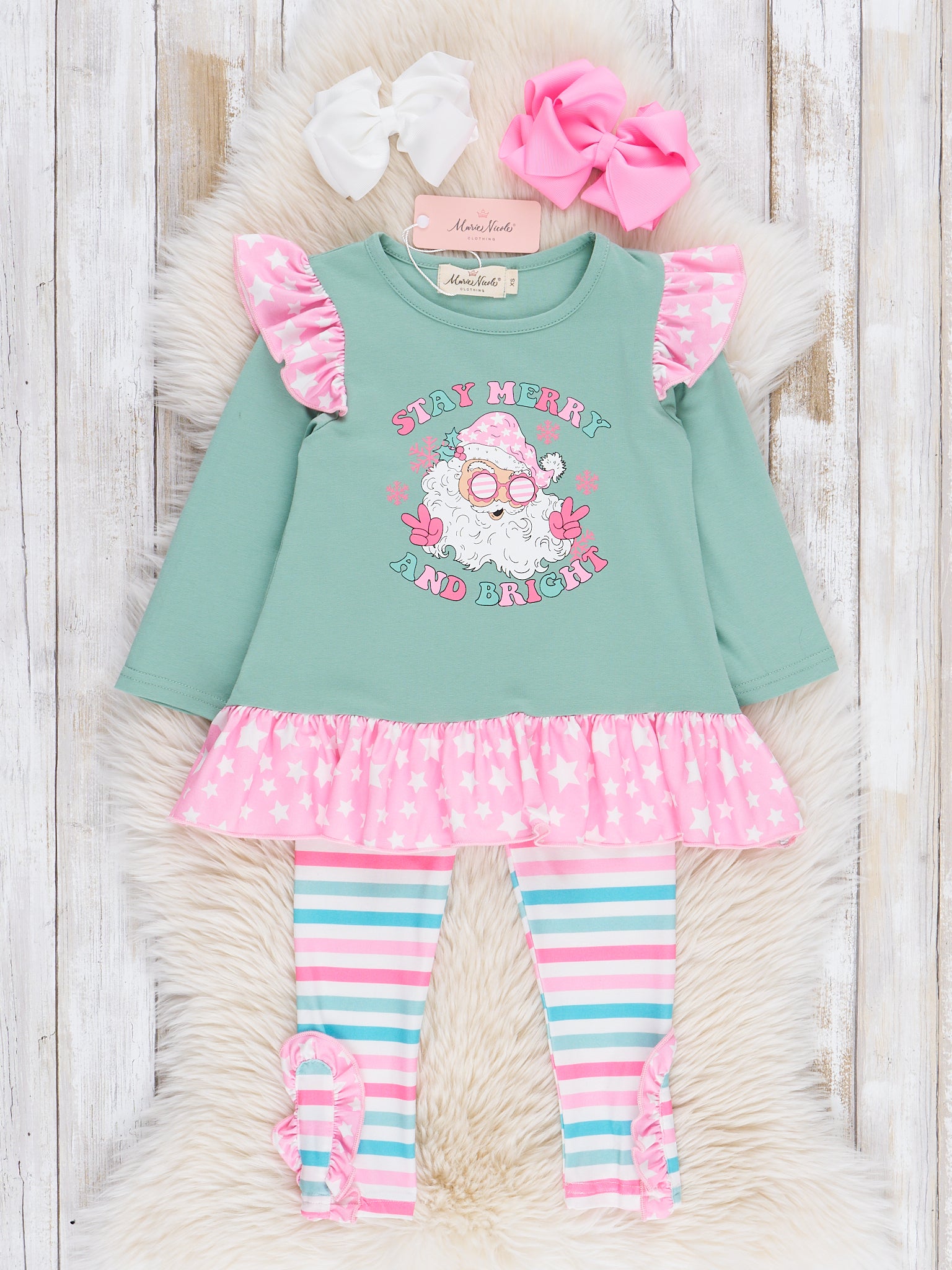 Olive Merry & Bright Ruffle Outfit - Marie Nicole Clothing