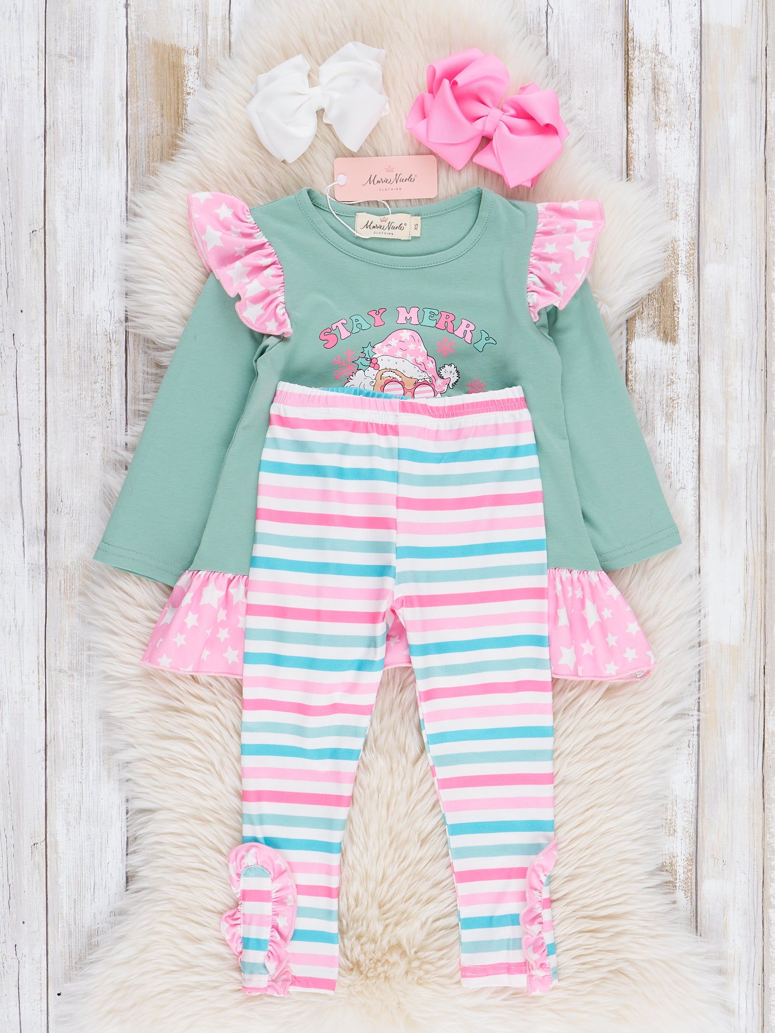 Olive Merry & Bright Ruffle Outfit - Marie Nicole Clothing