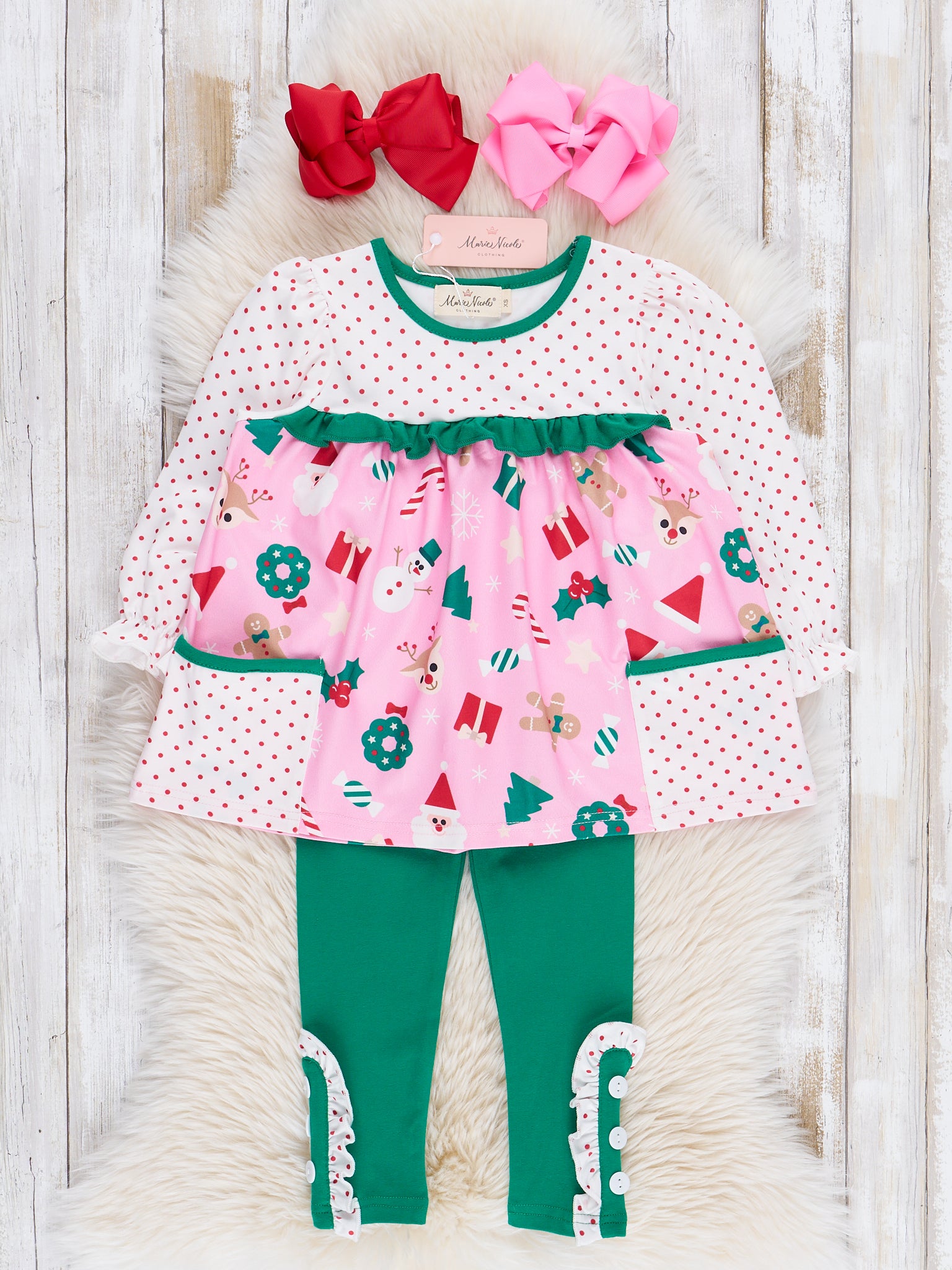 Pink & Green Holiday Magic Outfit - Marie Nicole Clothing