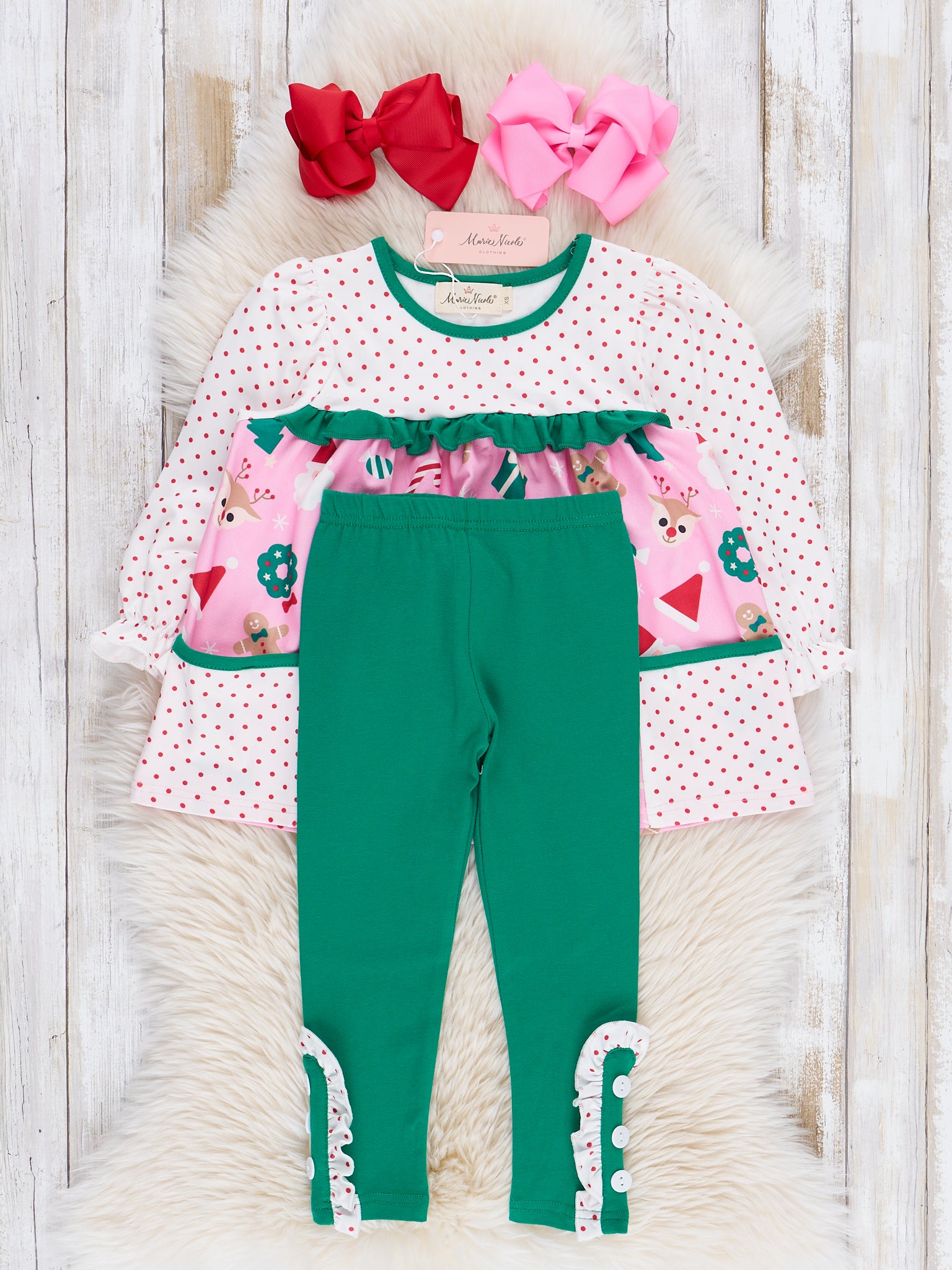 Pink & Green Holiday Magic Outfit - Marie Nicole Clothing