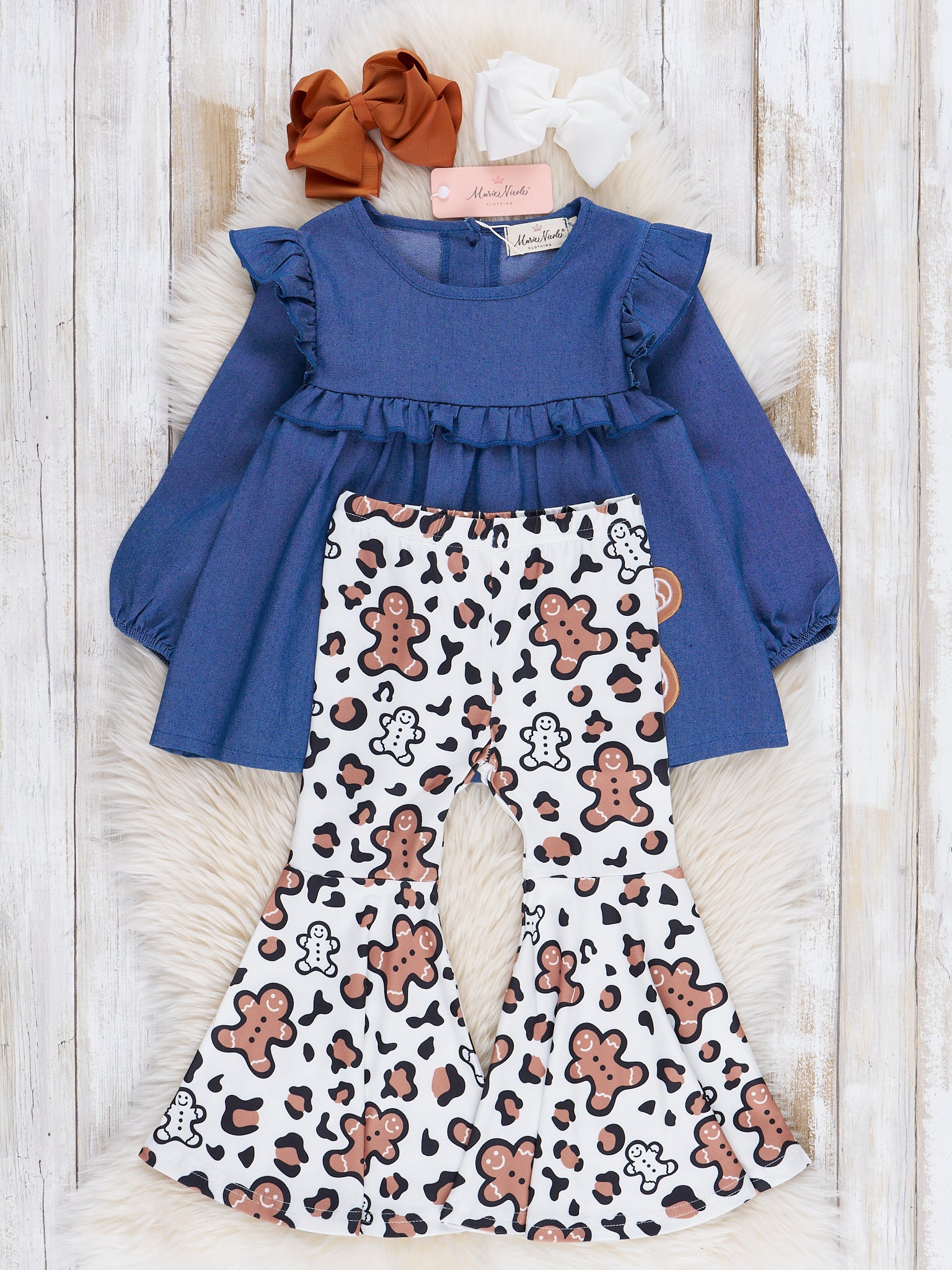 Chambray Gingerbread Bell Bottom Outfit - Marie Nicole Clothing