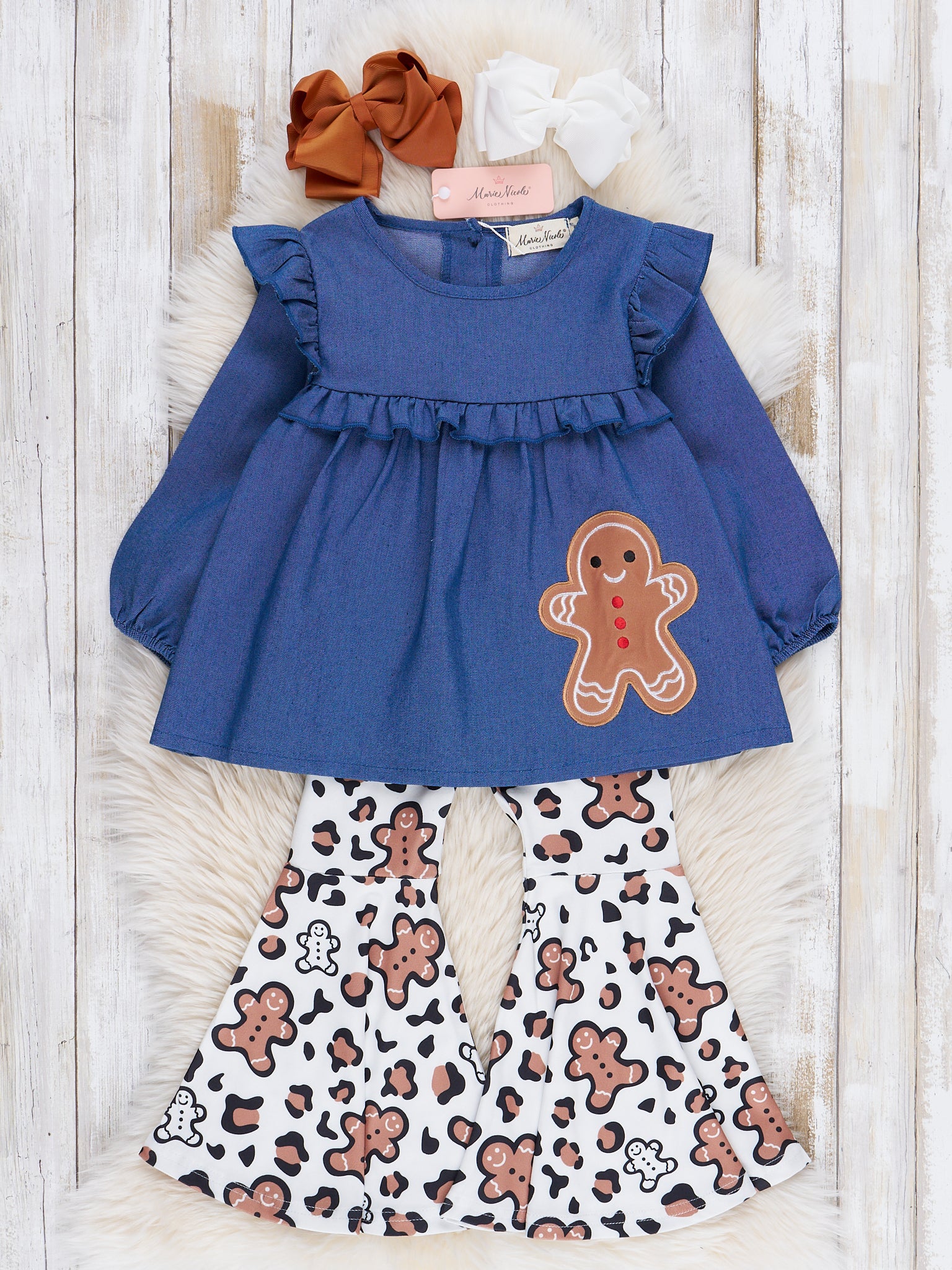Chambray Gingerbread Bell Bottom Outfit - Marie Nicole Clothing