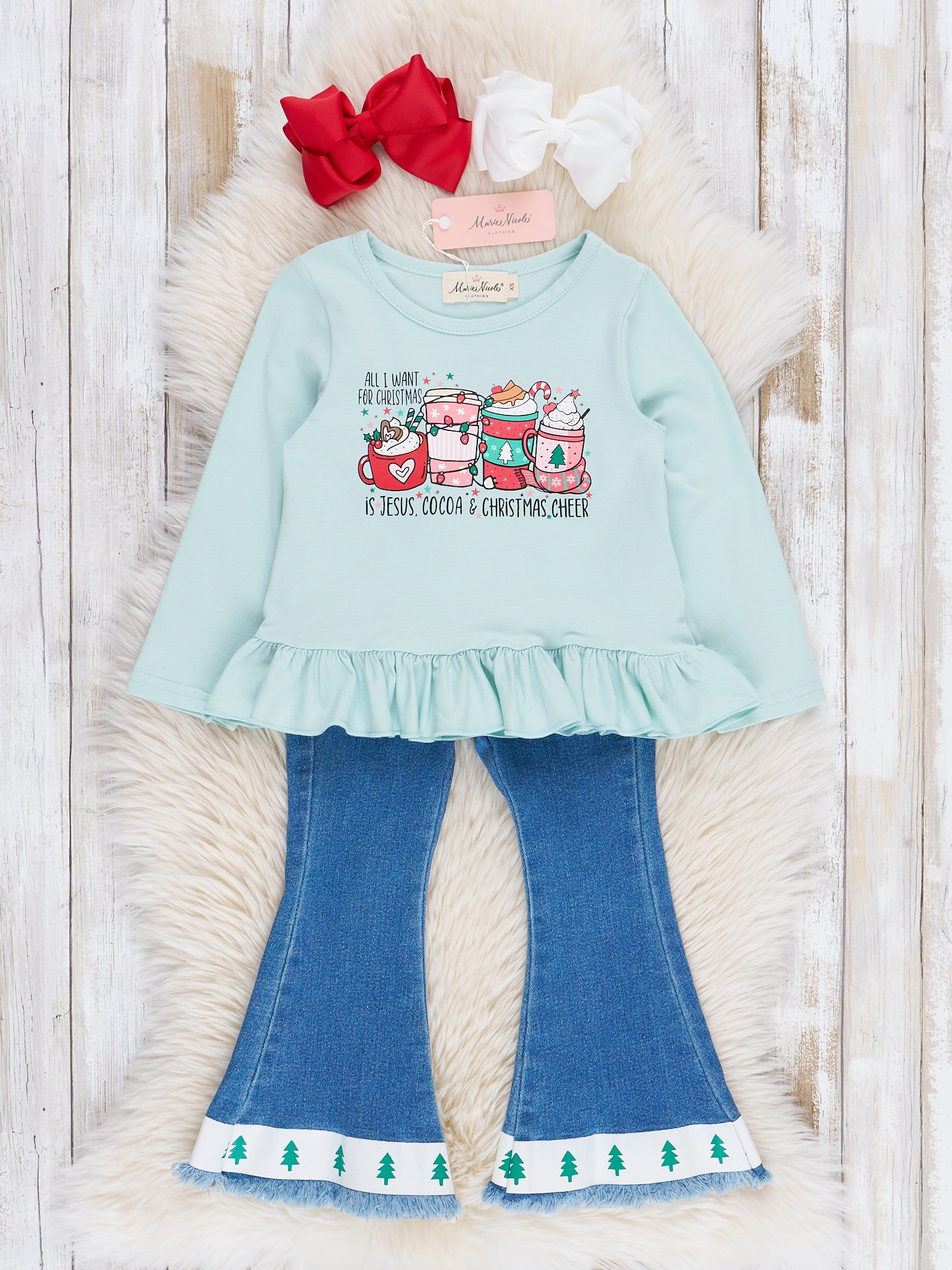 Holiday Drinks Denim Bell Bottoms Outfit - Marie Nicole Clothing