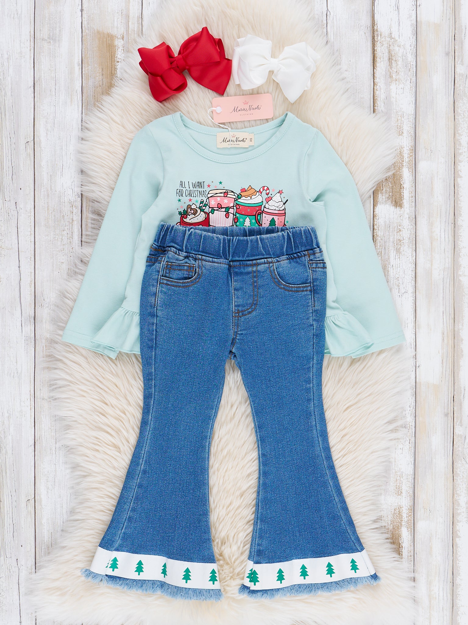Holiday Drinks Denim Bell Bottoms Outfit - Marie Nicole Clothing