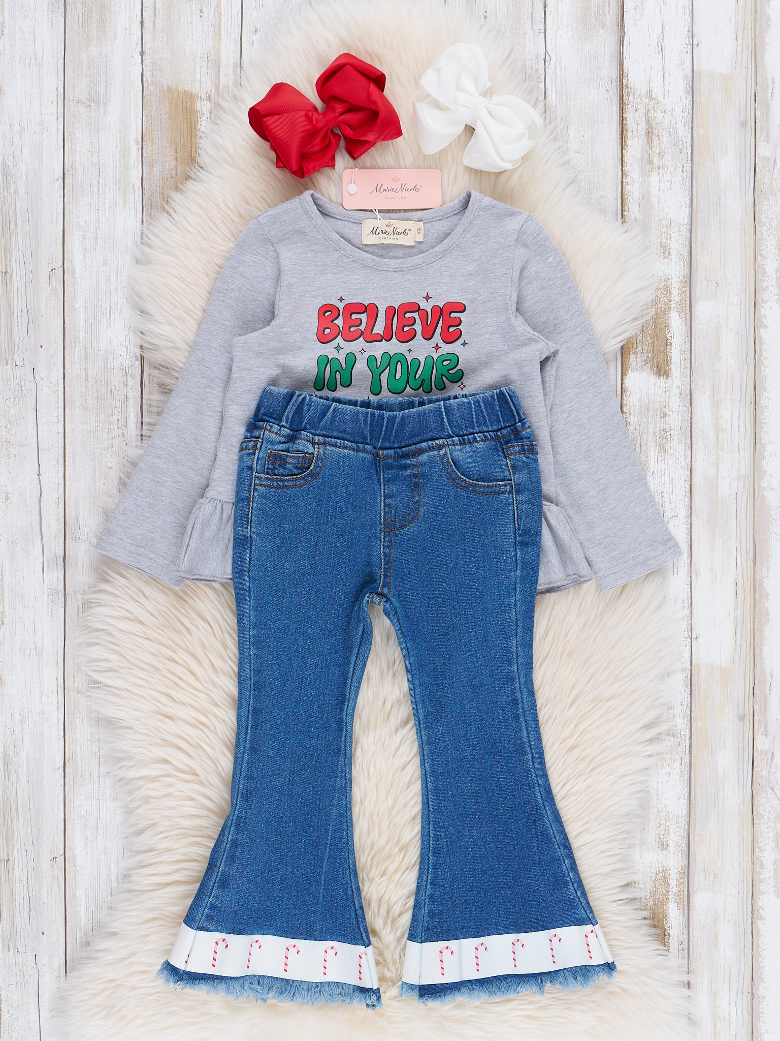Grey Elf Denim Bell Bottoms Outfit - Marie Nicole Clothing