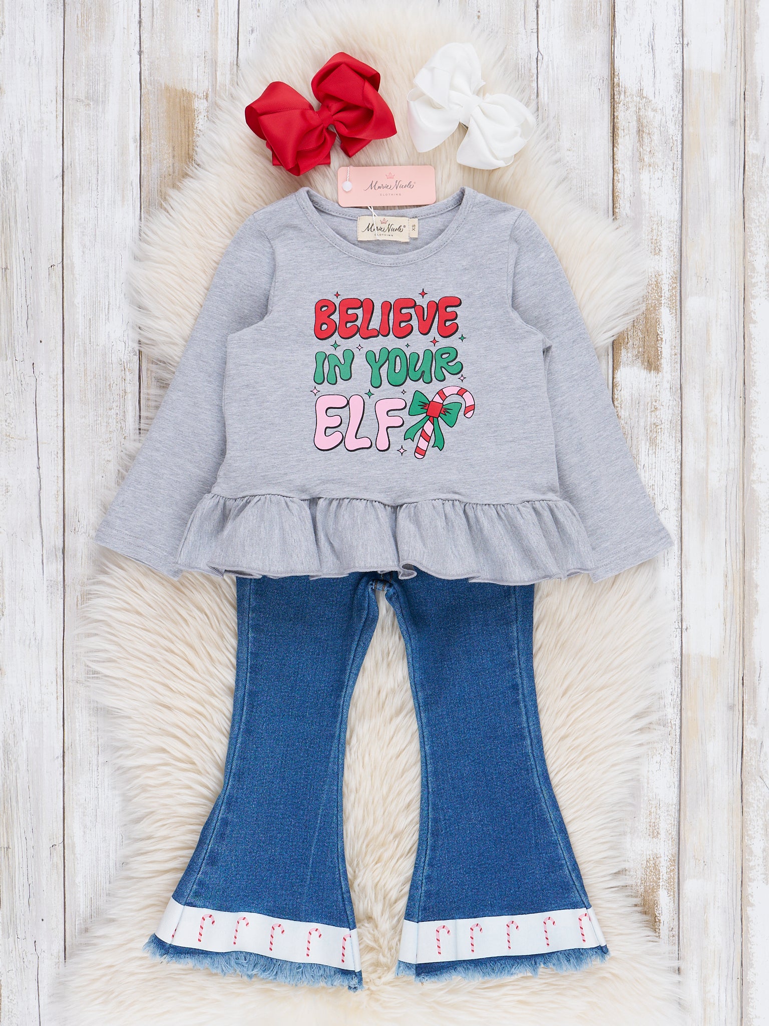 Grey Elf Denim Bell Bottoms Outfit - Marie Nicole Clothing
