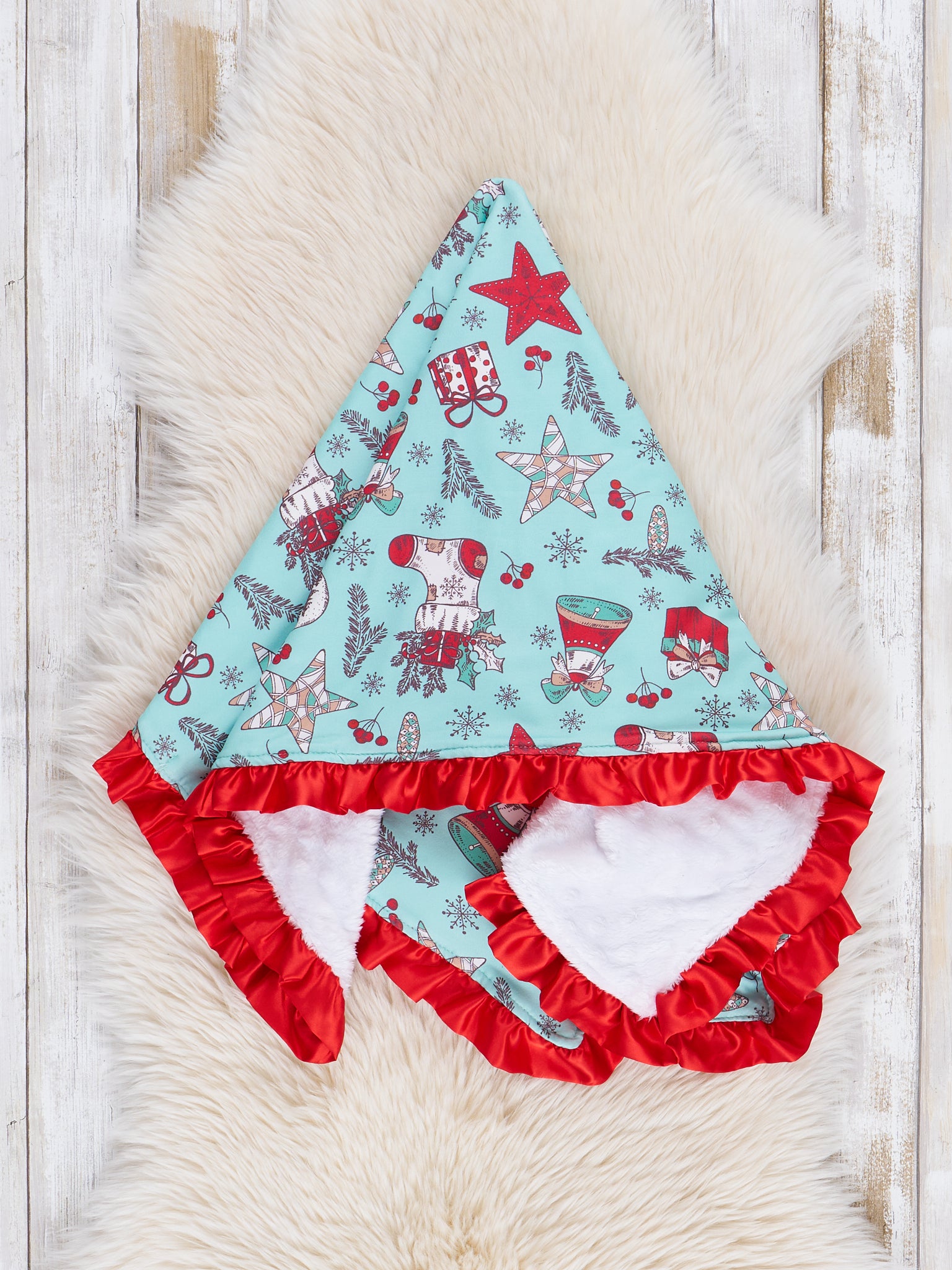 Teal & Red Holiday Joy Ruffle Minky Blanket - Marie Nicole Clothing