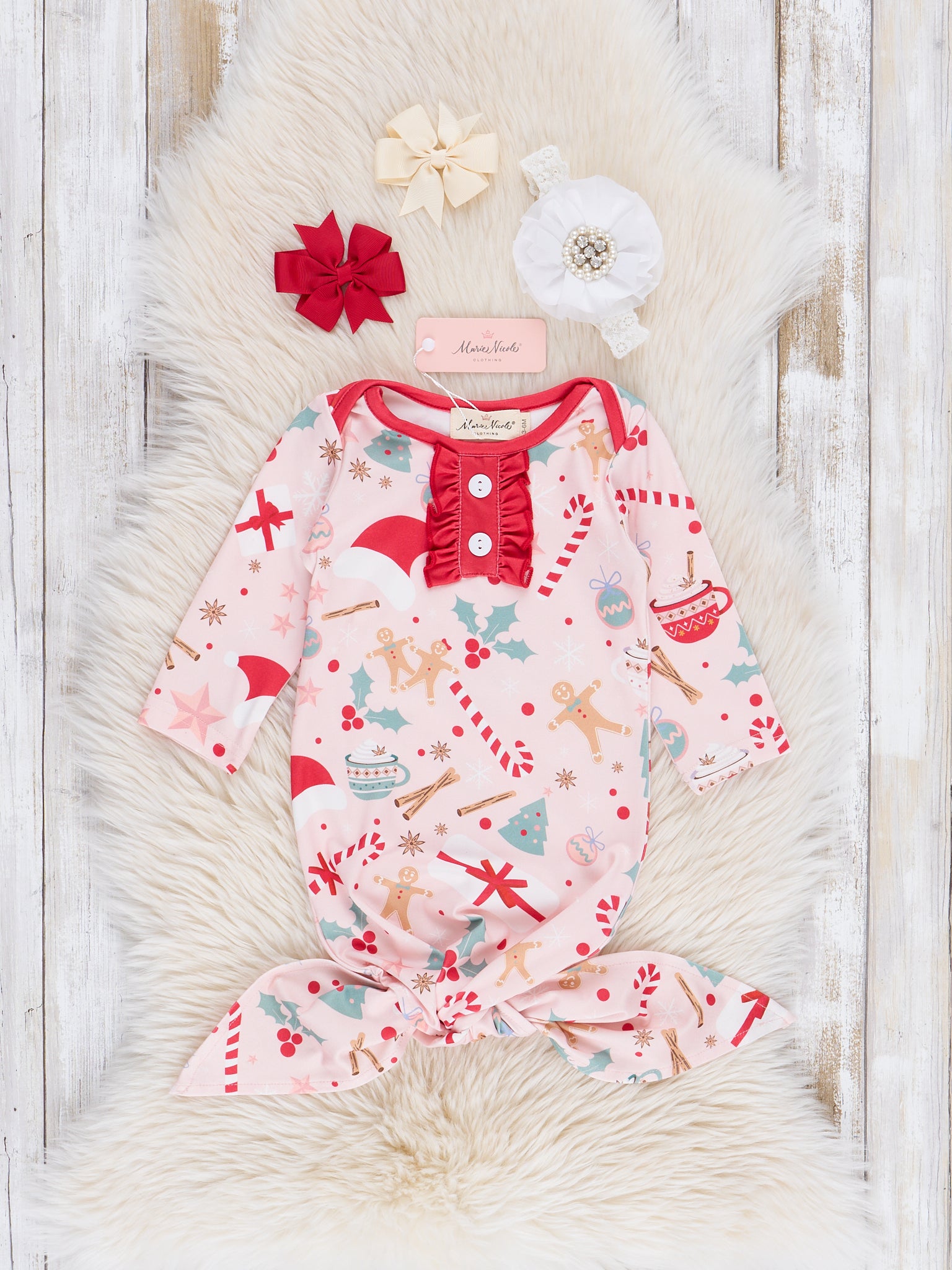 Christmas Cocoa Ruffle Knot Gown - Marie Nicole Clothing