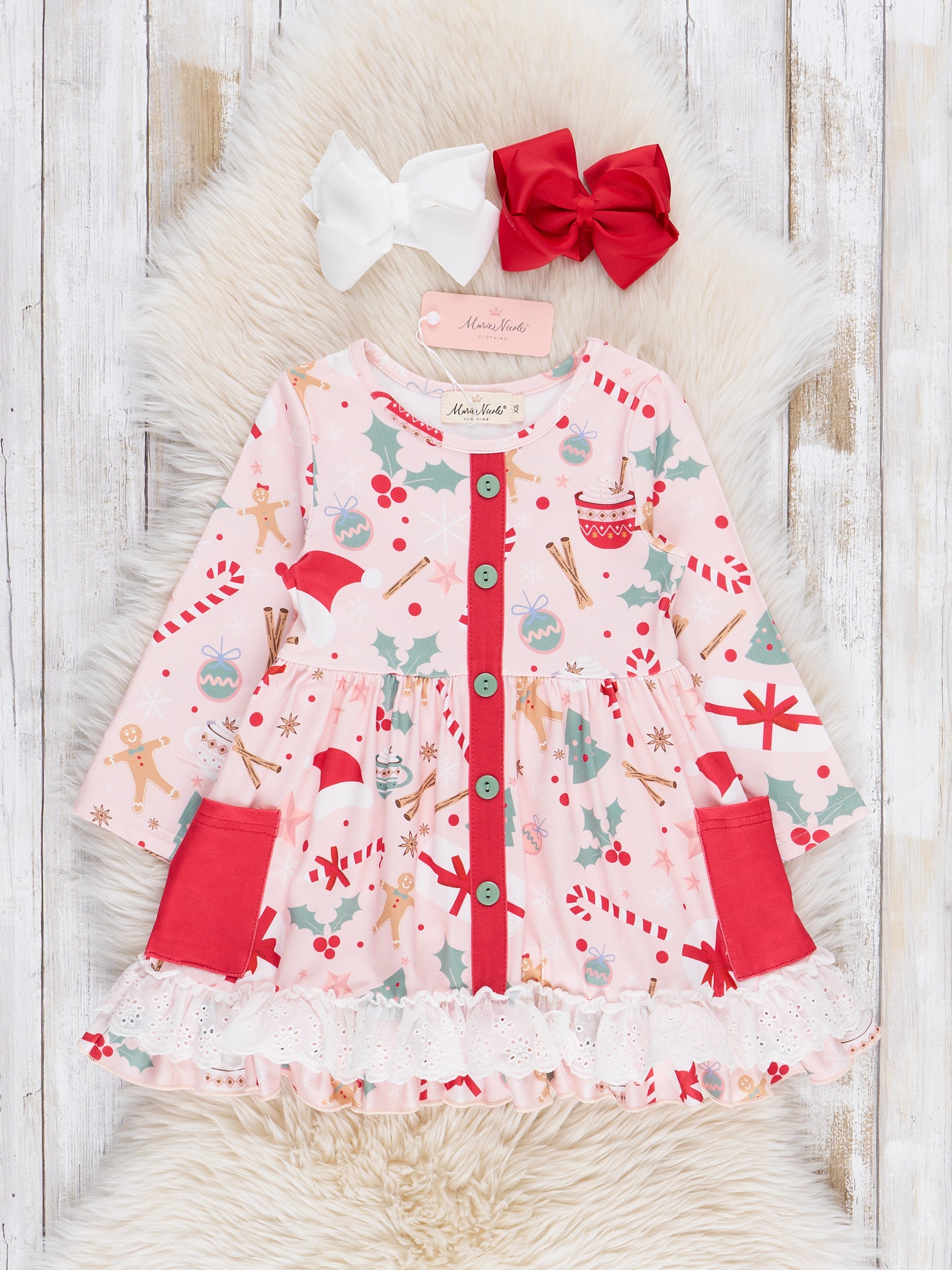 Christmas Cocoa Ruffle Dress - Marie Nicole Clothing