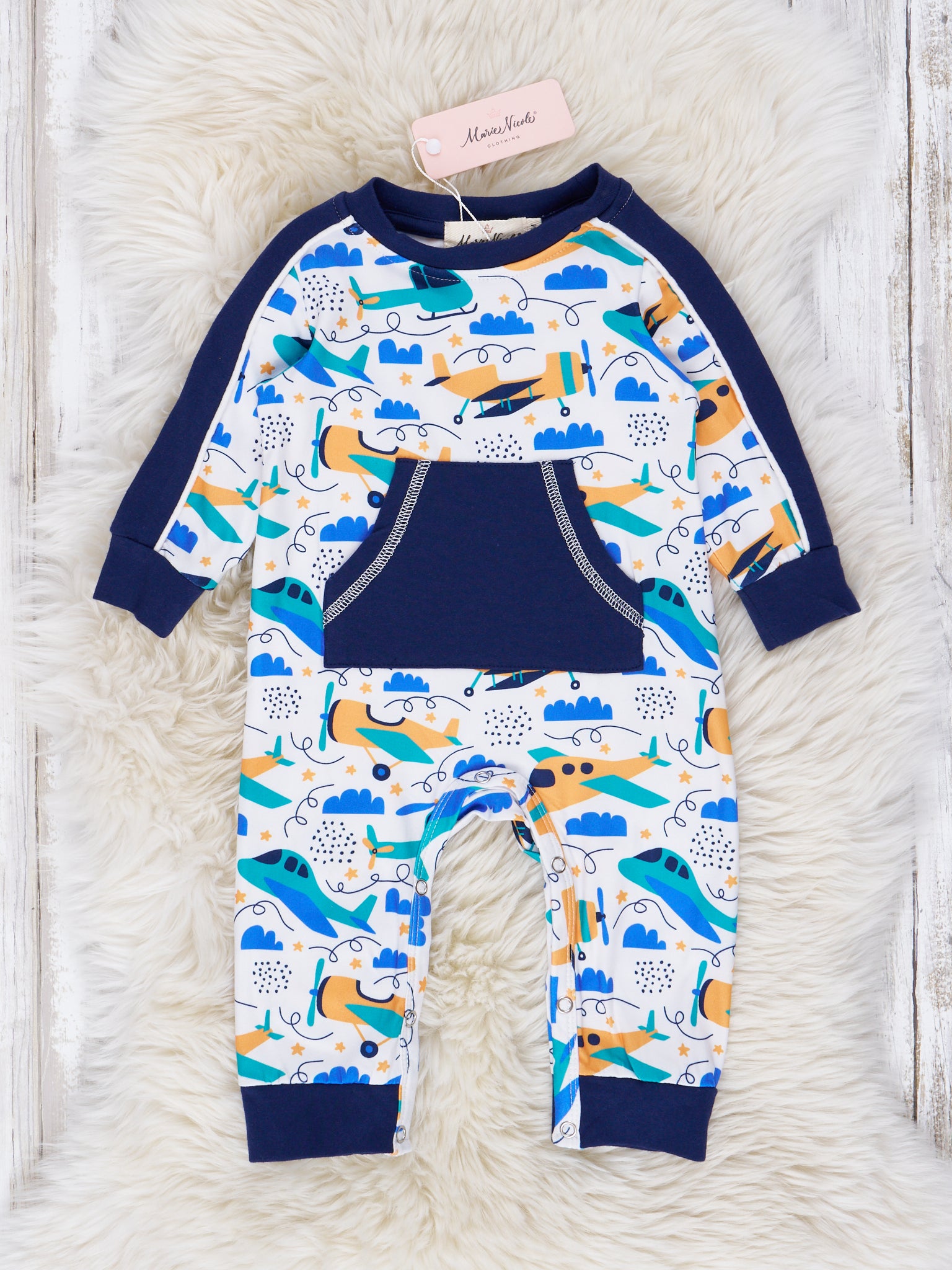 Navy Flying Planes Raglan Romper - Marie Nicole Clothing