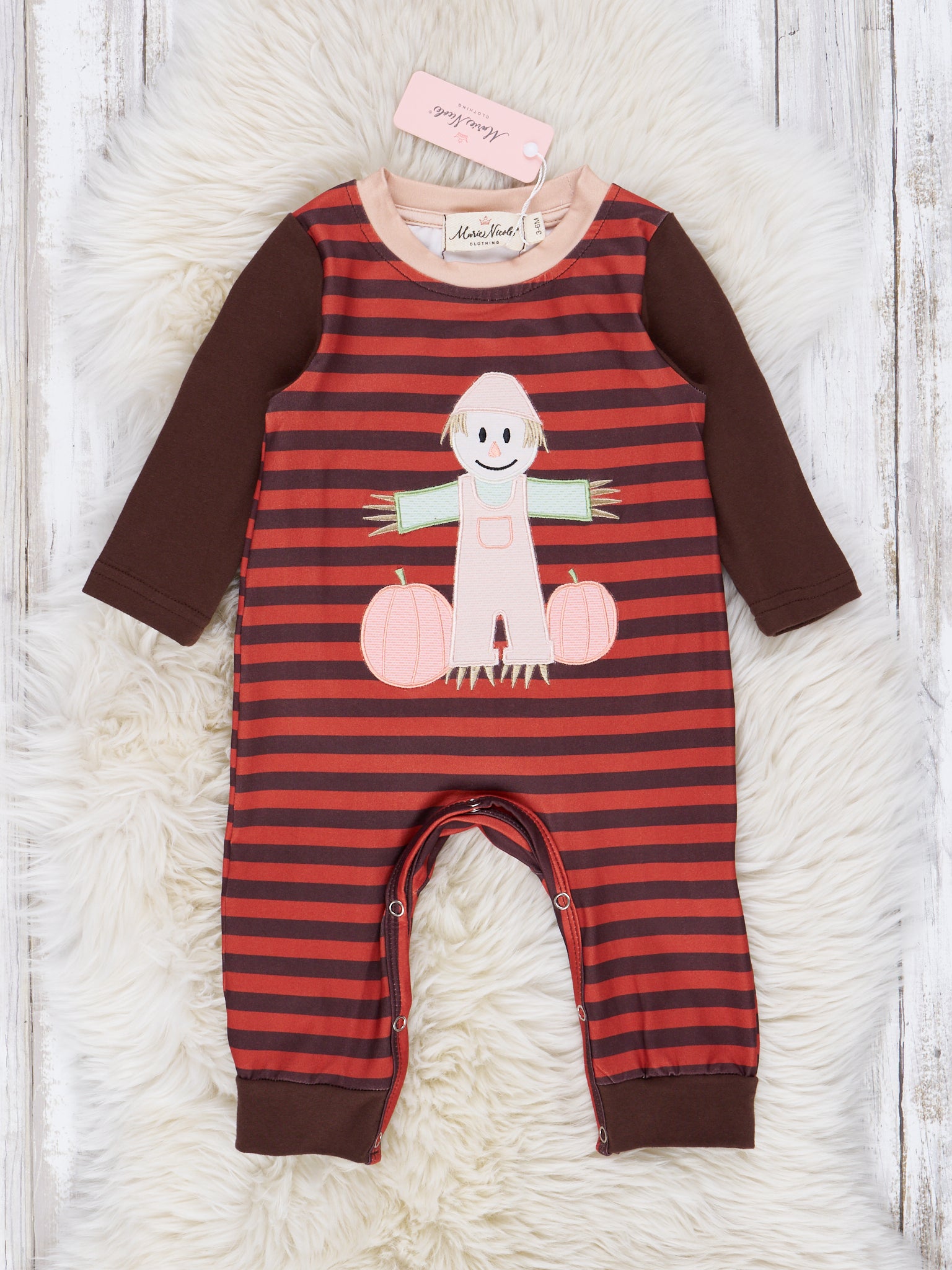 Brown Stripe Scarecrow Romper - Marie Nicole Clothing