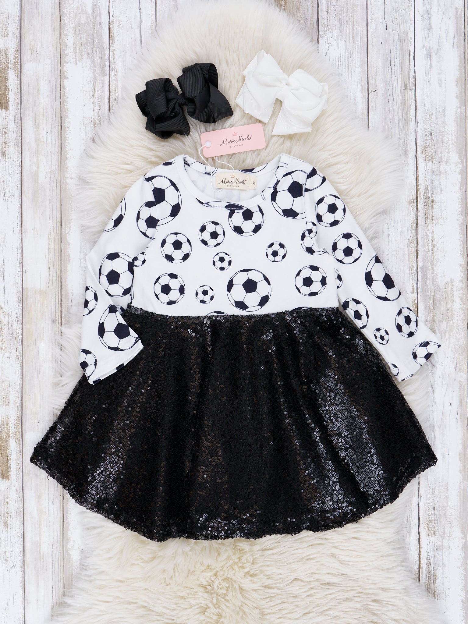 Black & White Soccer Sequin Dress - Marie Nicole Clothing