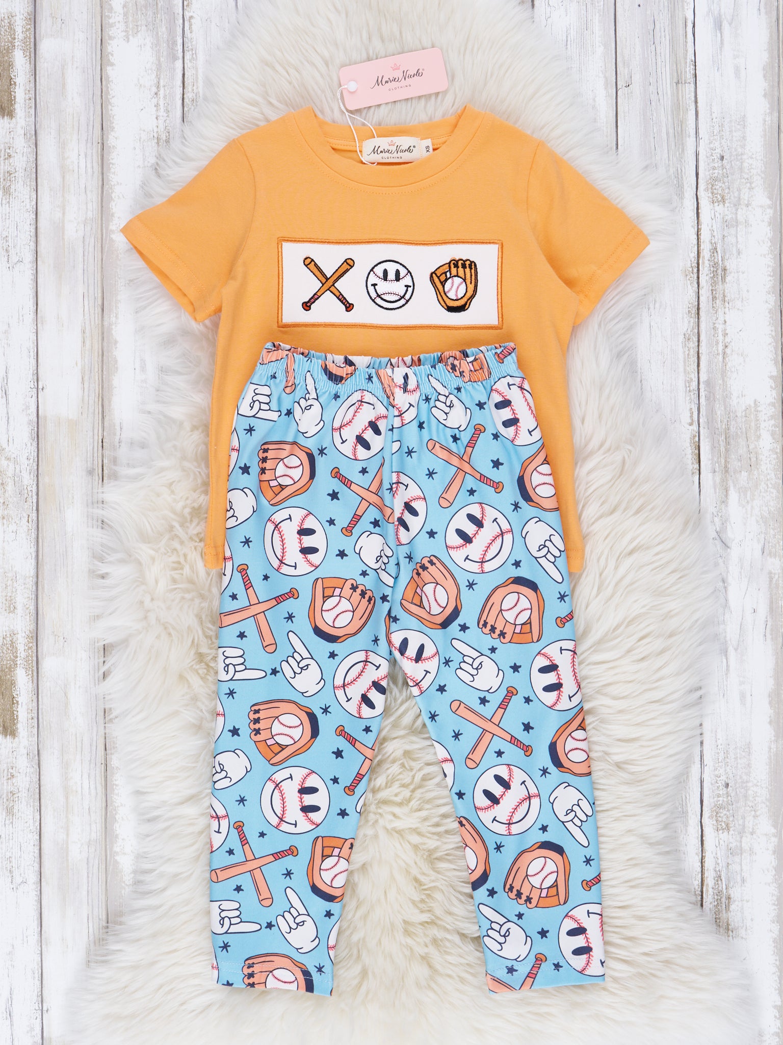 Turquoise Smocked Baseball Outfit - Marie Nicole Clothing