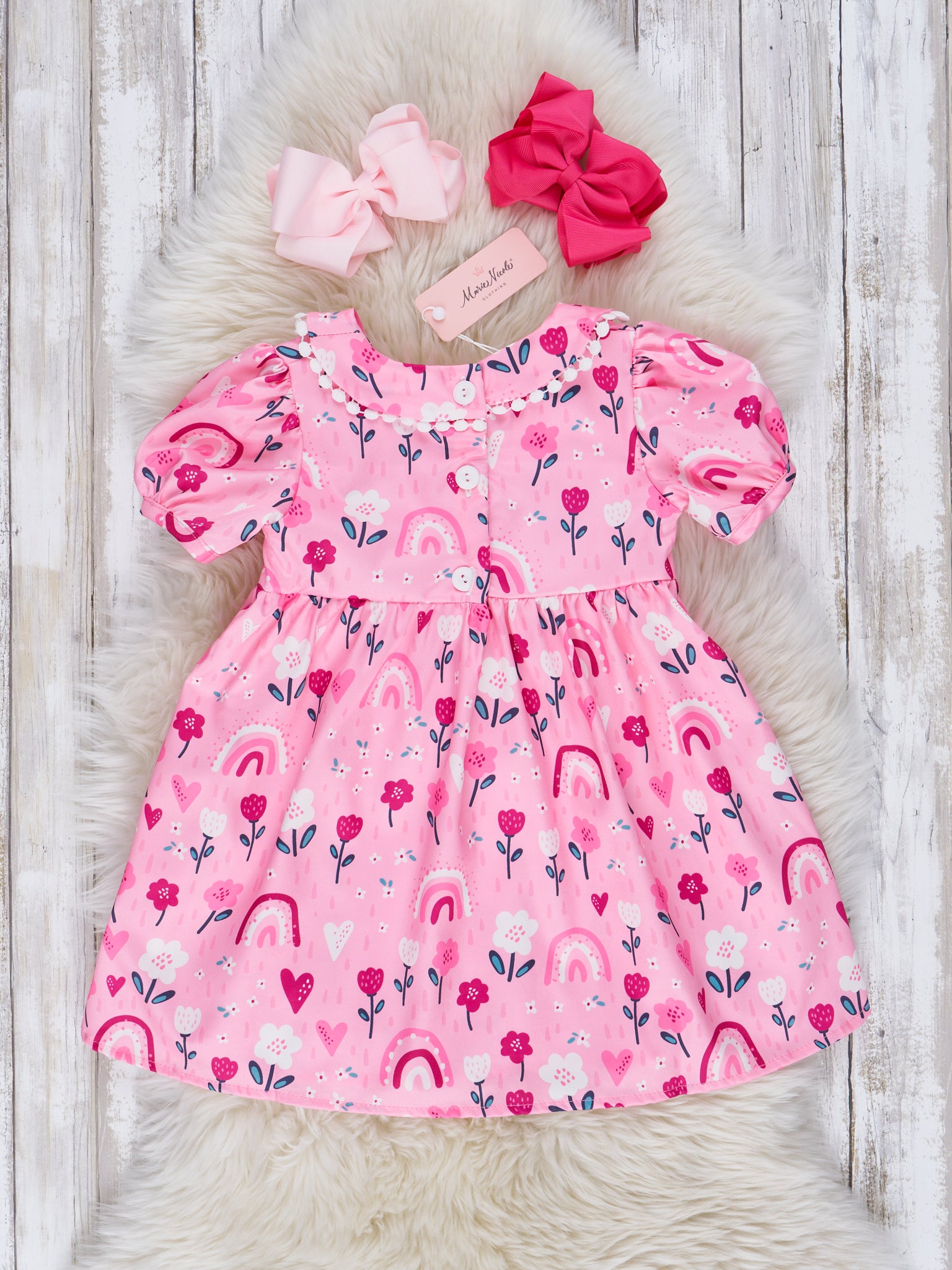 Sweet Pink Floral Rainbow Smocked Dress - Marie Nicole Clothing