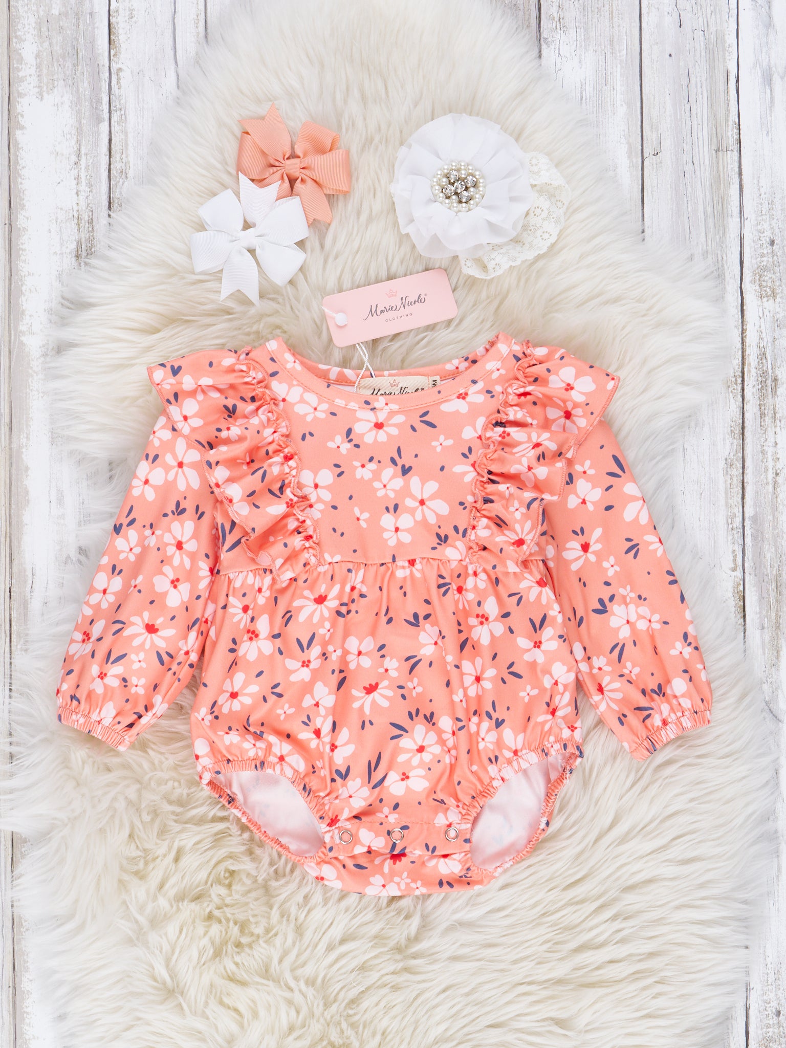 Orange Autumn Blooms Ruffle Romper - Marie Nicole Clothing