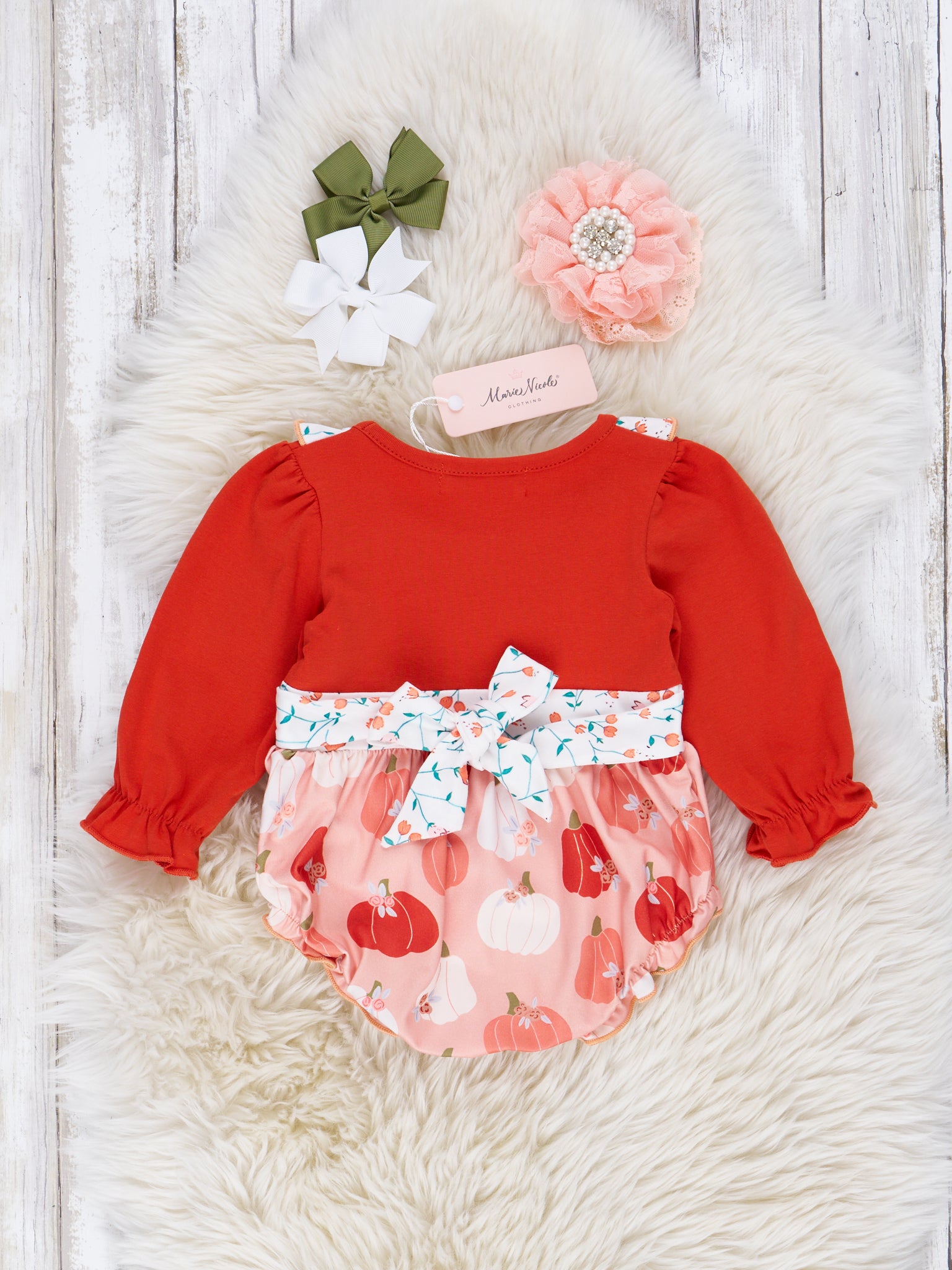 Orange & Peach Pumpkin Garden Ruffle Romper - Marie Nicole Clothing