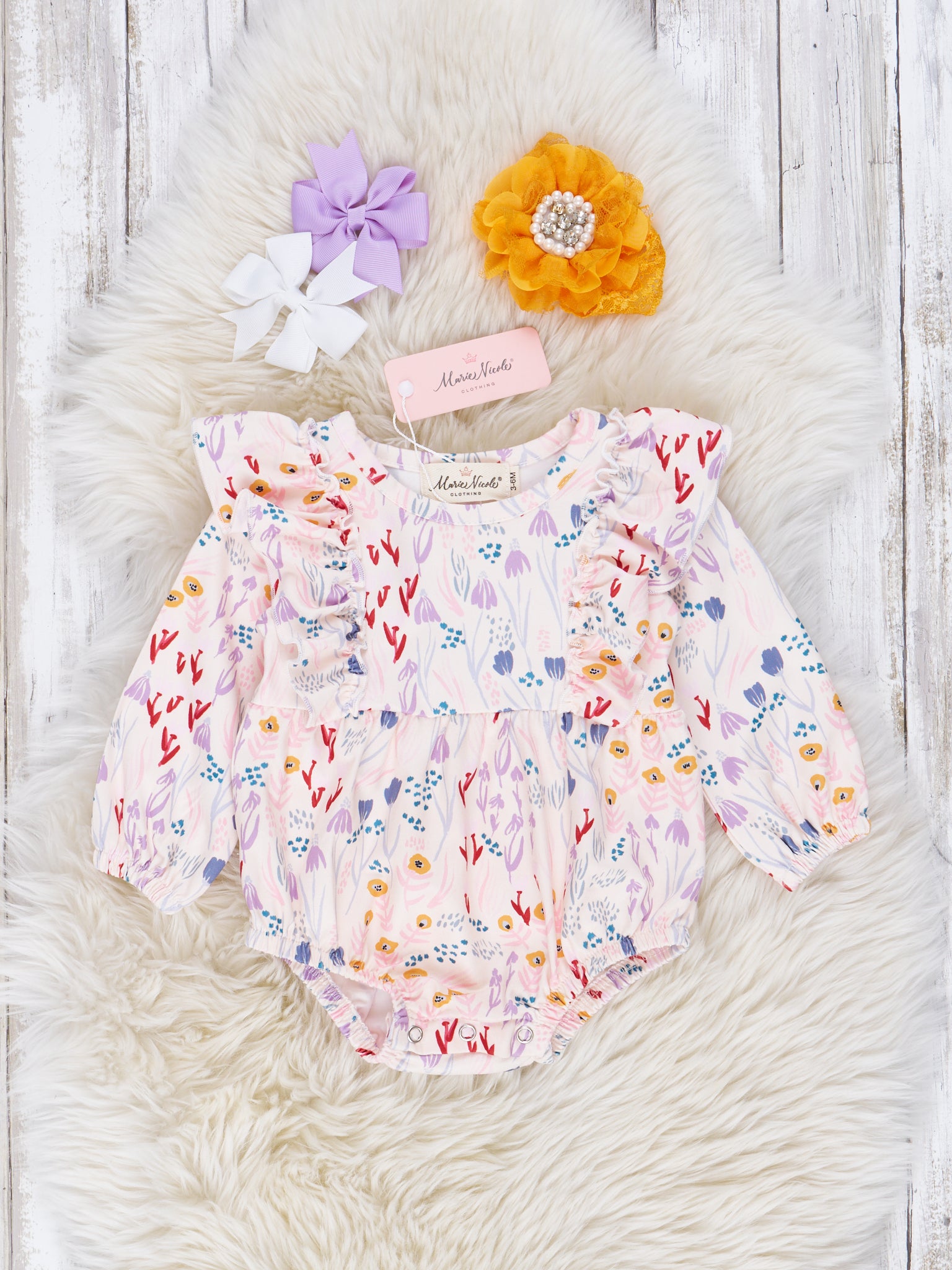 Brilliant Blooms Ruffle Front Romper - Marie Nicole Clothing