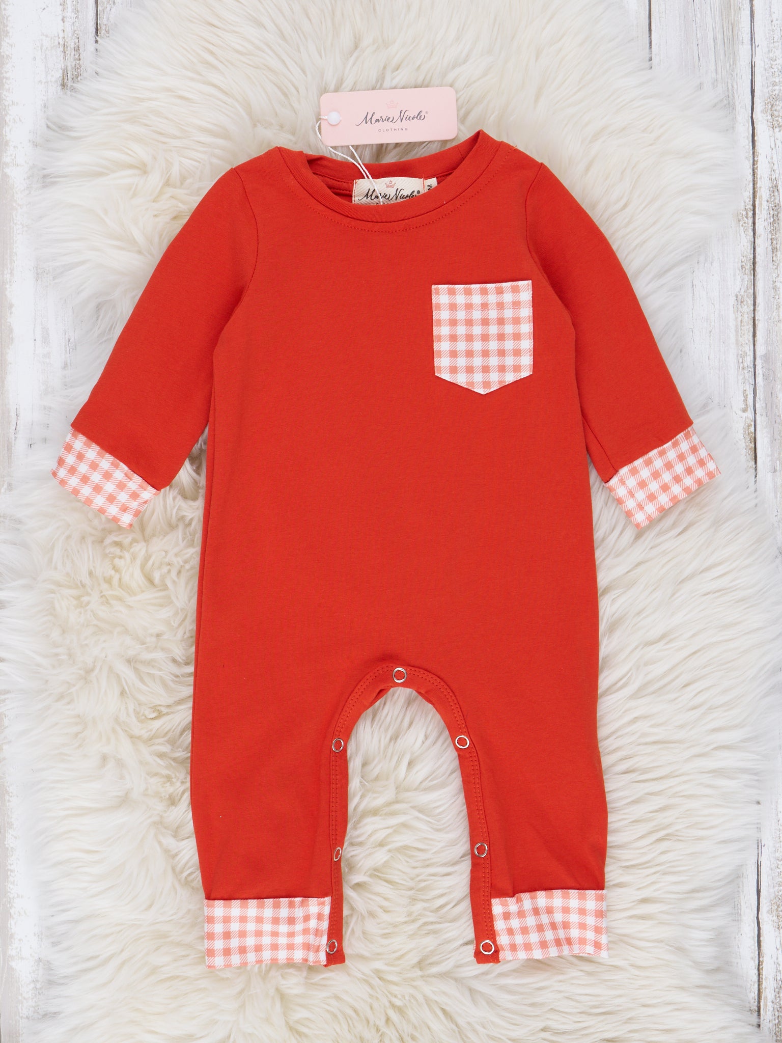 Orange & Peach Gingham Romper - Marie Nicole Clothing