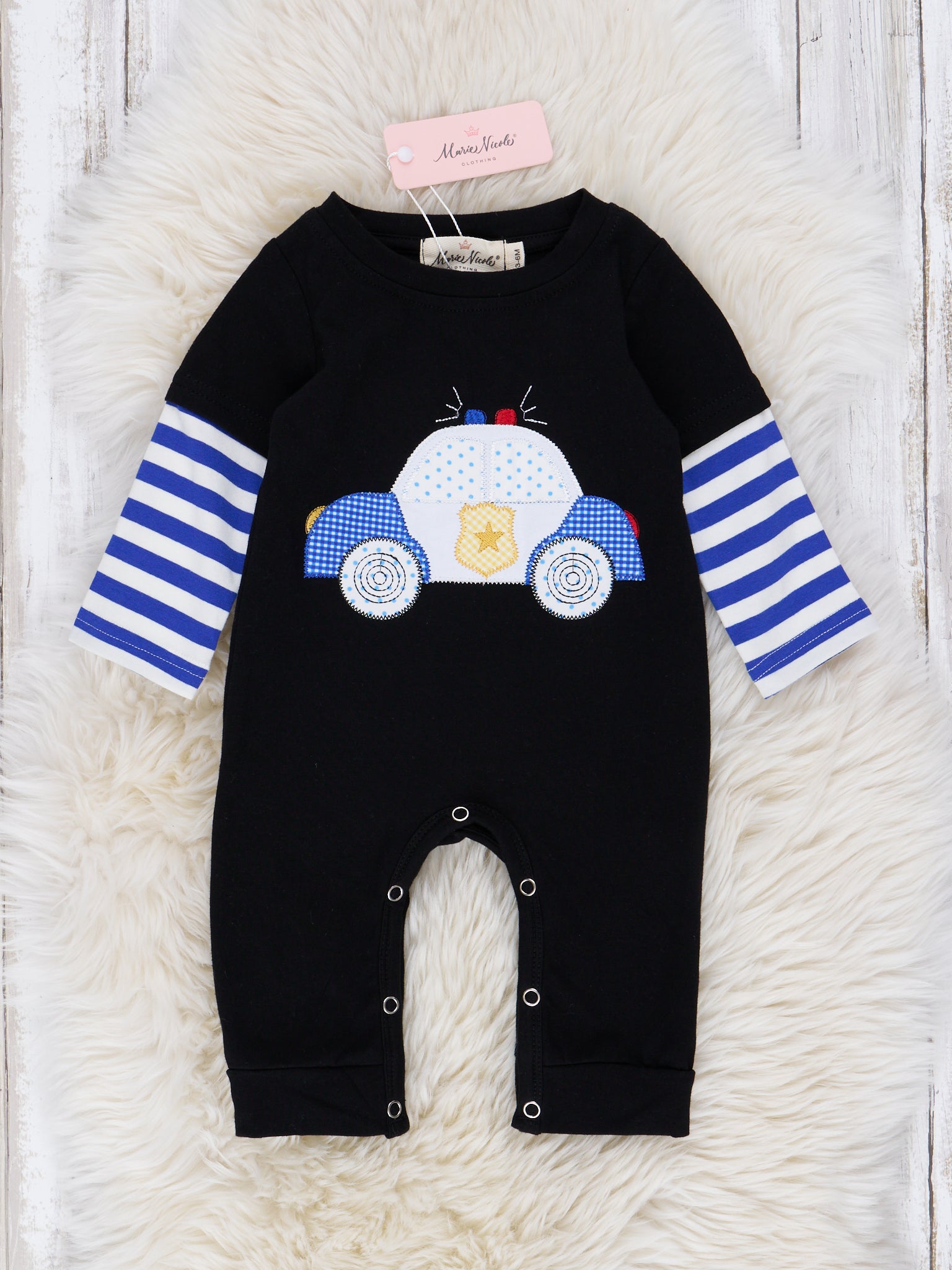 Black & Blue Stripe Little Cop Romper - Marie Nicole Clothing