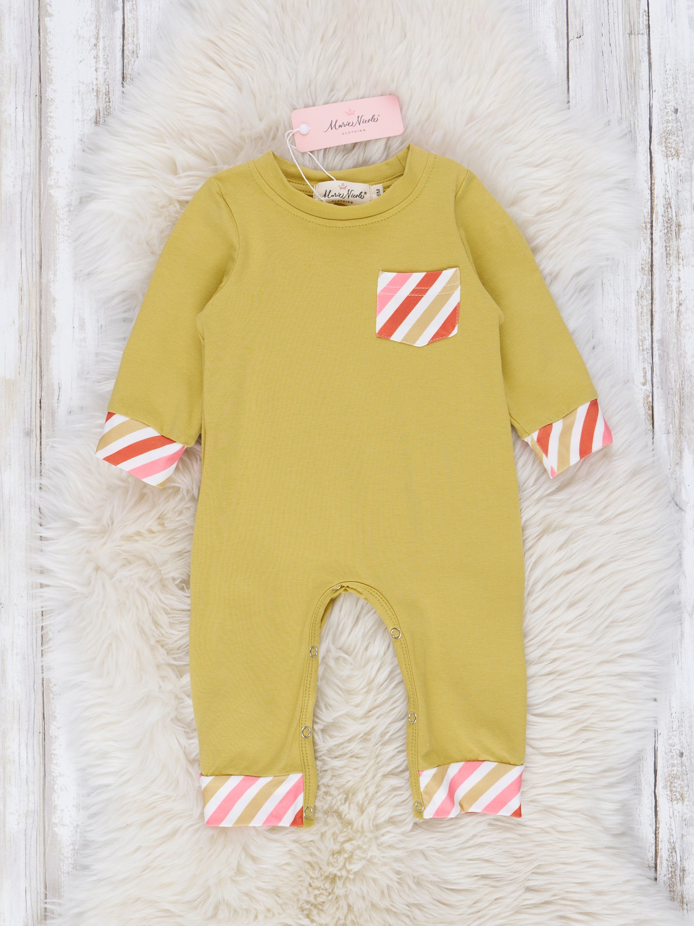 Chartreuse & Candy Stripe Romper - Marie Nicole Clothing