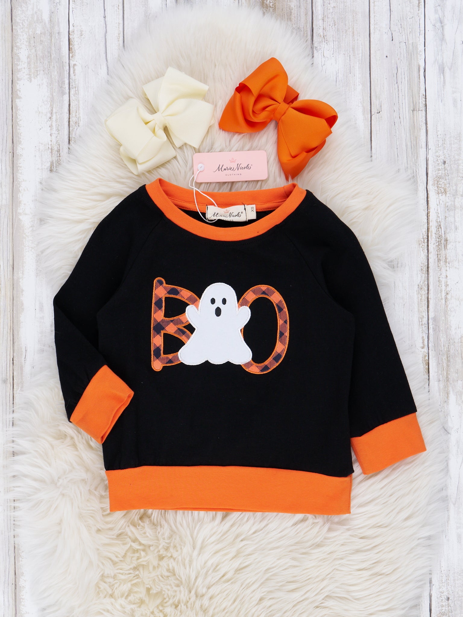 Orange & Black Ghostly Gingham Top - Marie Nicole Clothing