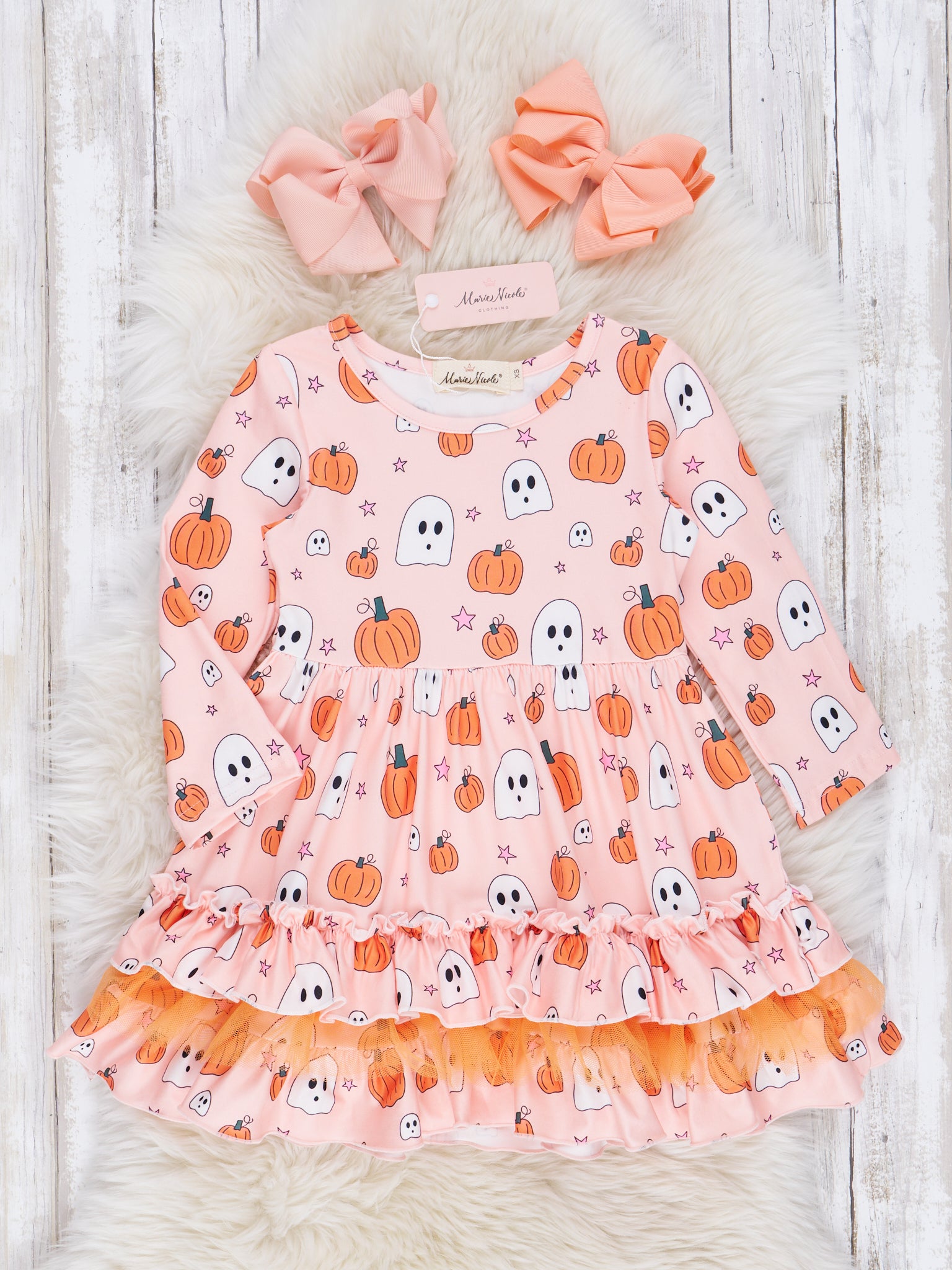 Orange & Peach Halloween Tiered Ruffle Dress - Marie Nicole Clothing