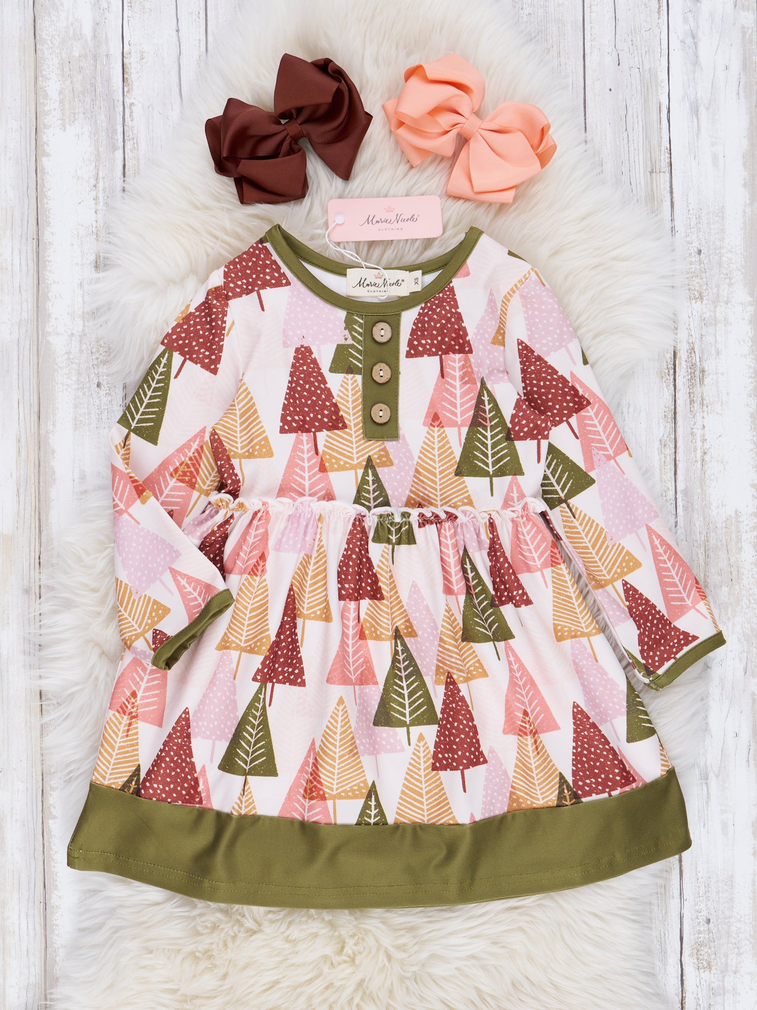 Autumn Evergreens Ruffle Dress - Marie Nicole Clothing