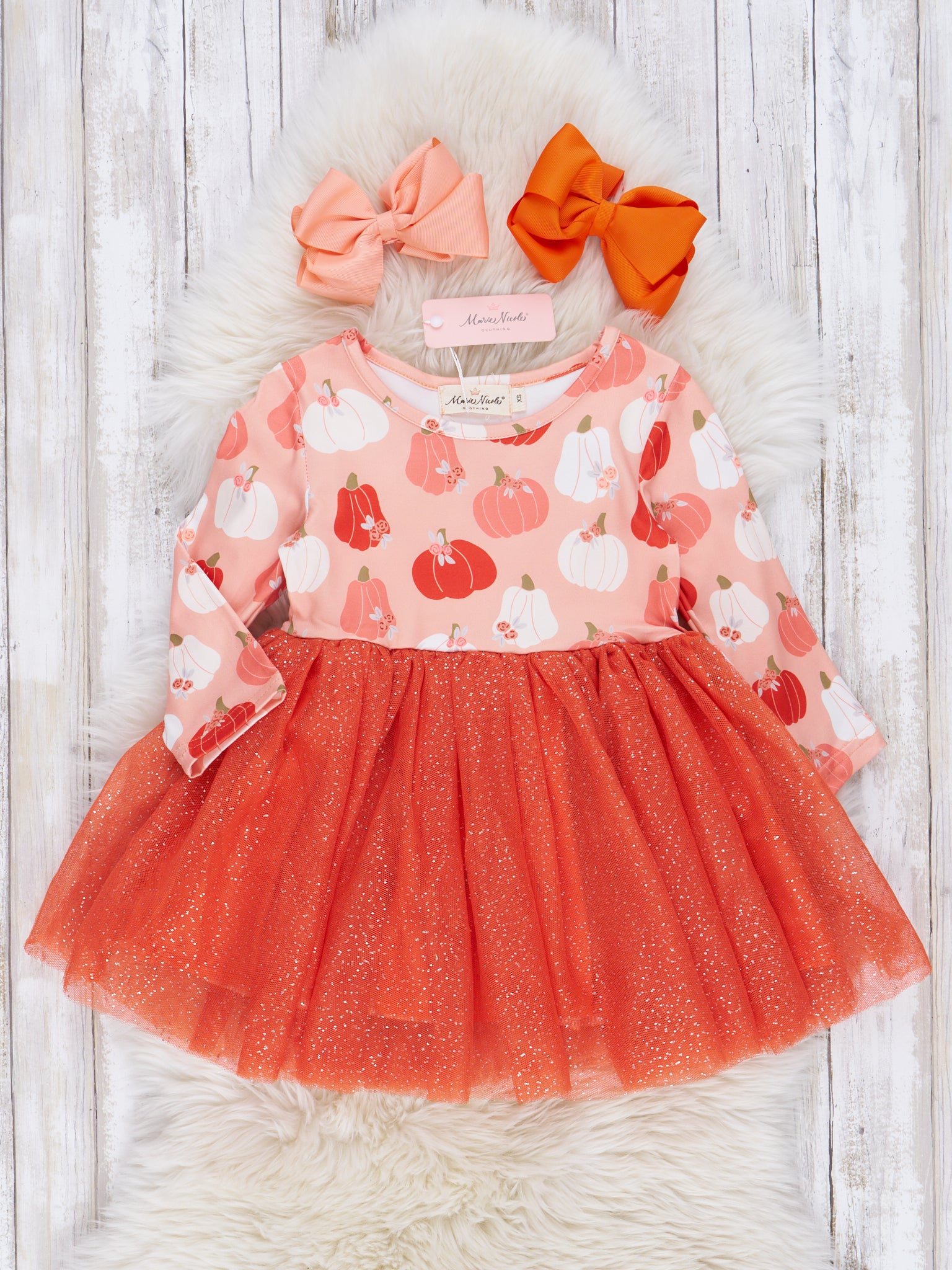 Orange & Peach Pumpkin Garden Tulle Dress - Marie Nicole Clothing