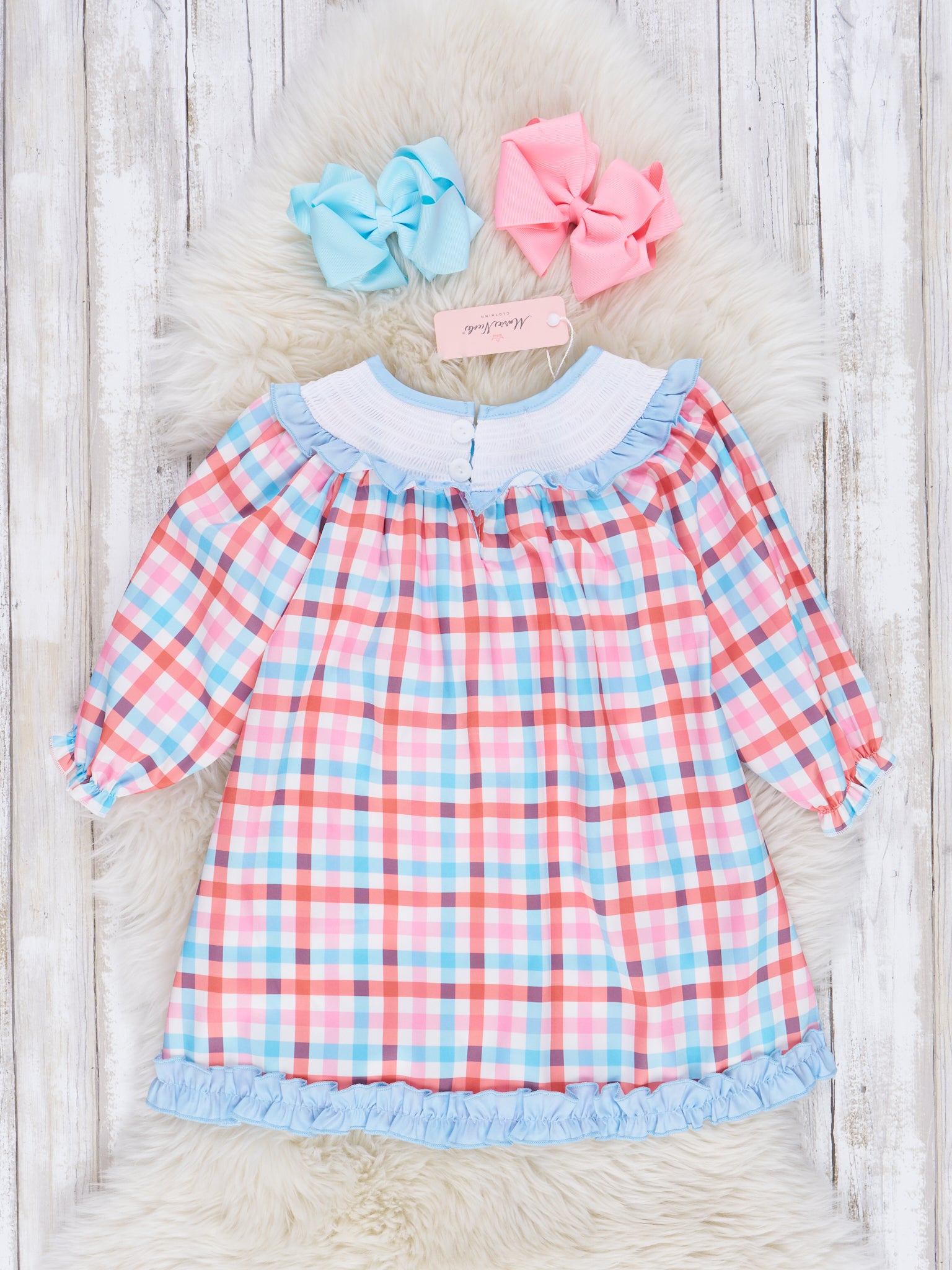 Light Blue & Orange Smocked Pumpkin Ruffle Dress - Marie Nicole Clothing