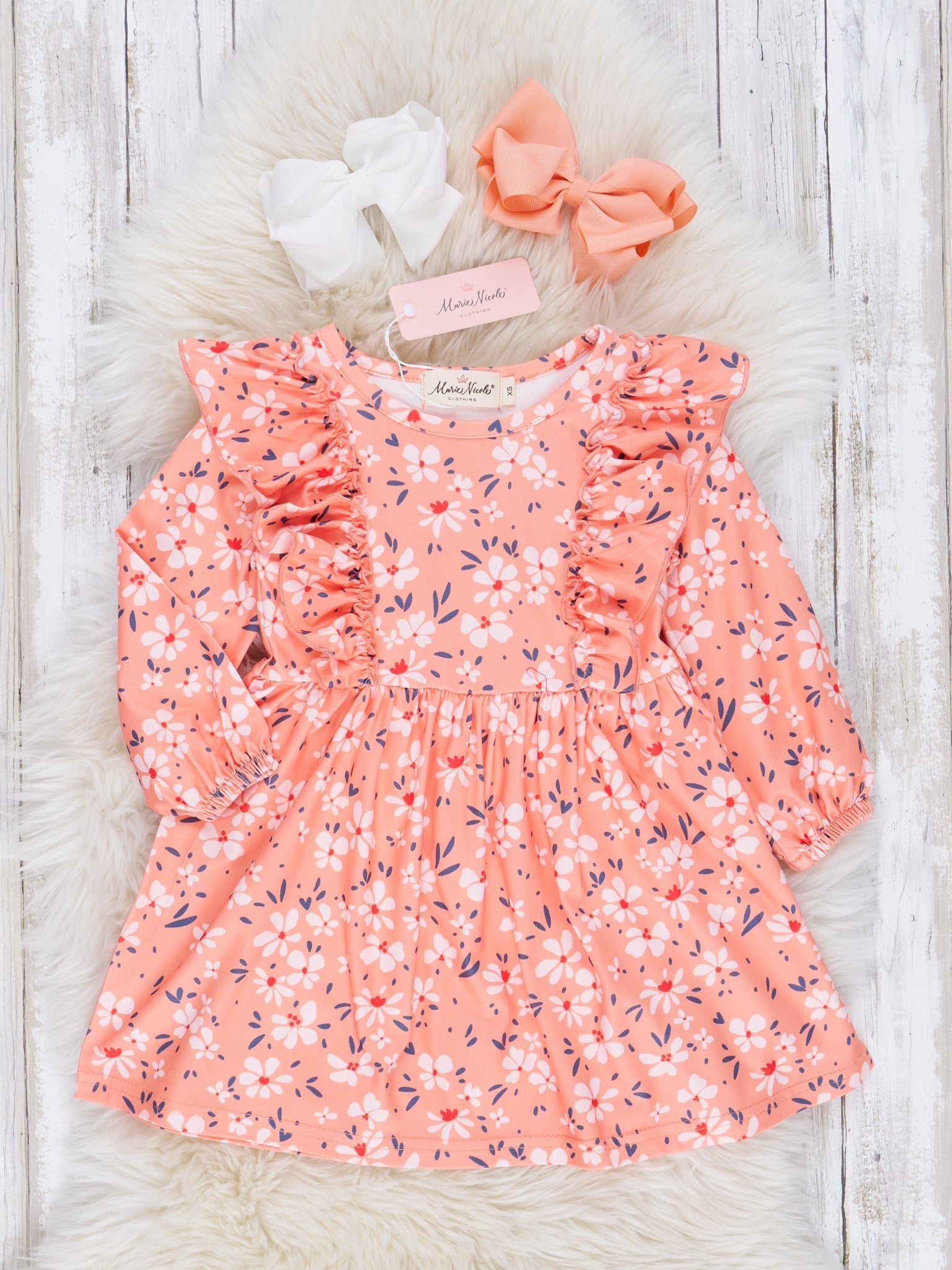 Orange Autumn Blooms Ruffle Dress - Marie Nicole Clothing