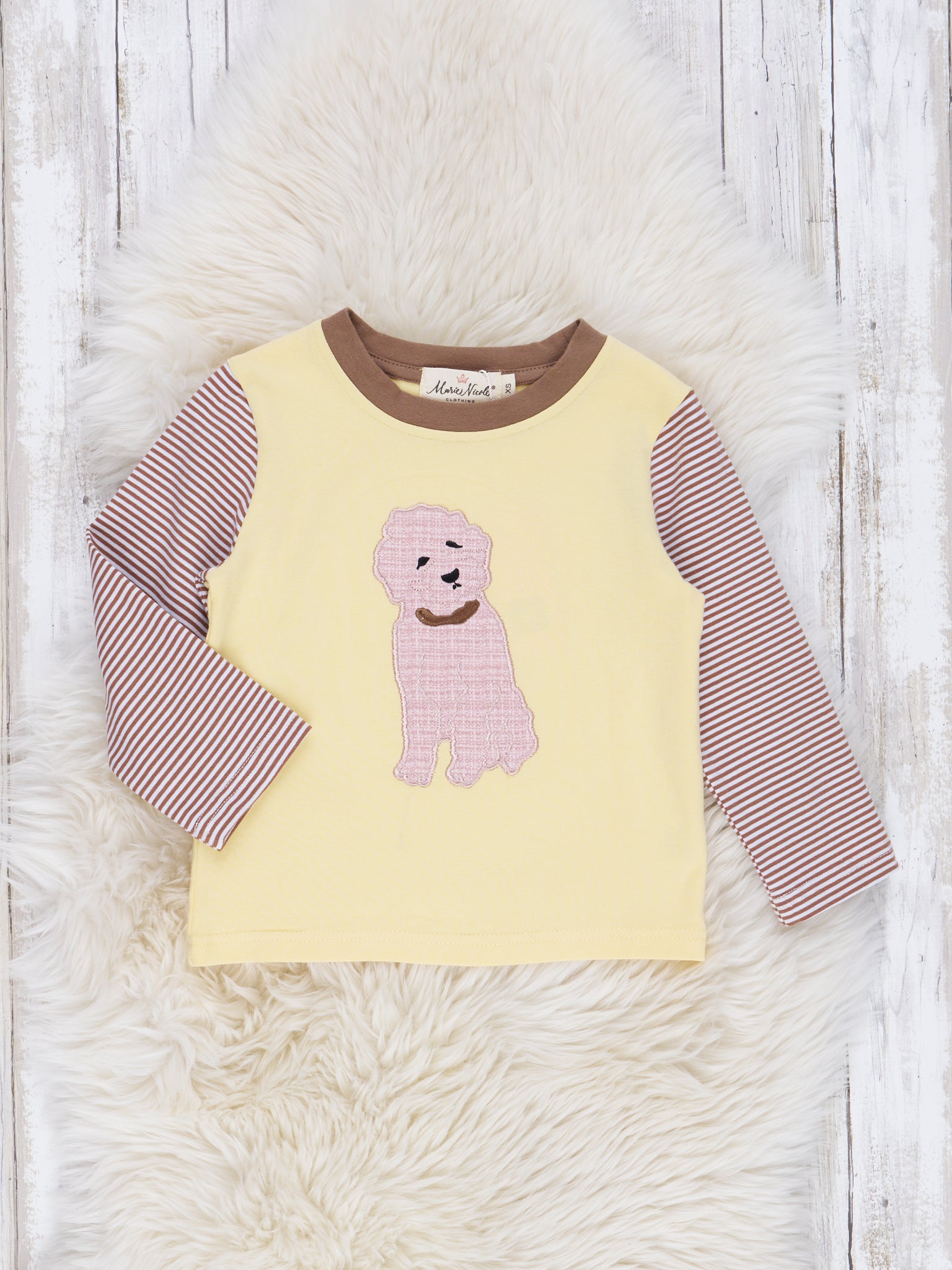 Canary & Brown Embroidered Puppy Shirt - Marie Nicole Clothing
