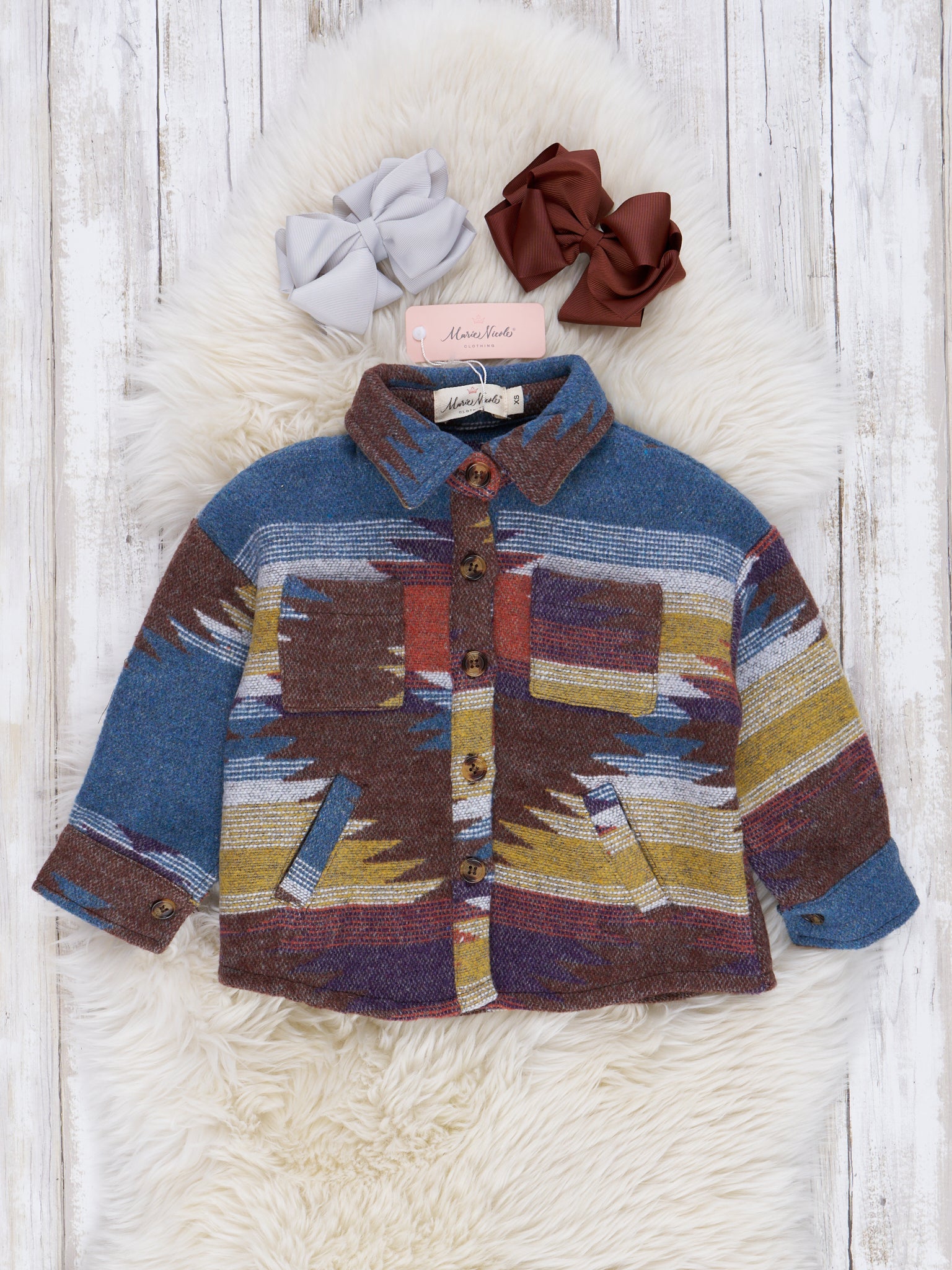 Mom & Me Turquoise Aztec Print Shacket - Marie Nicole Clothing