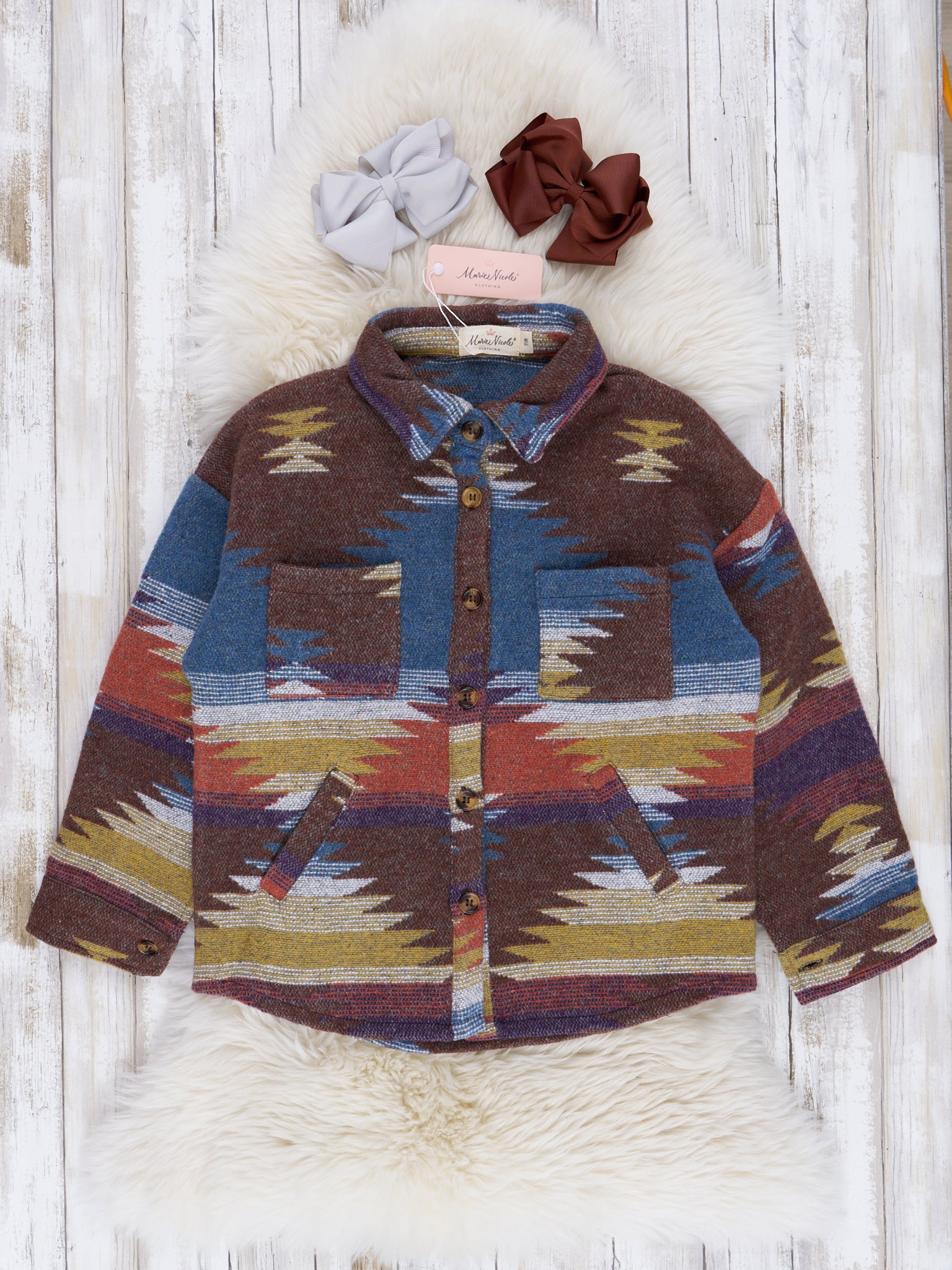 Mom & Me Turquoise Aztec Print Shacket - Marie Nicole Clothing