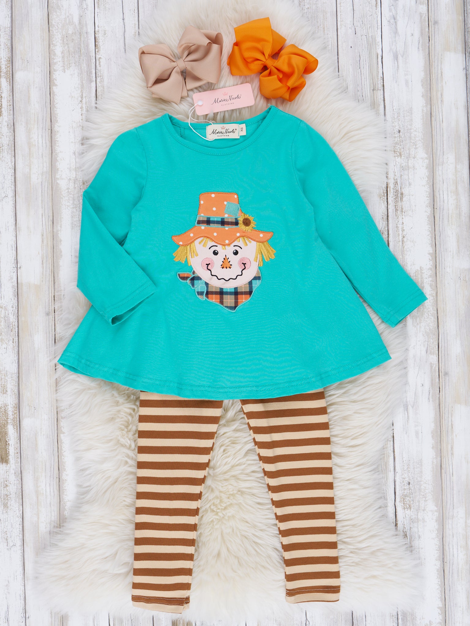 Turquoise Scarecrow Stripe Outfit - Marie Nicole Clothing
