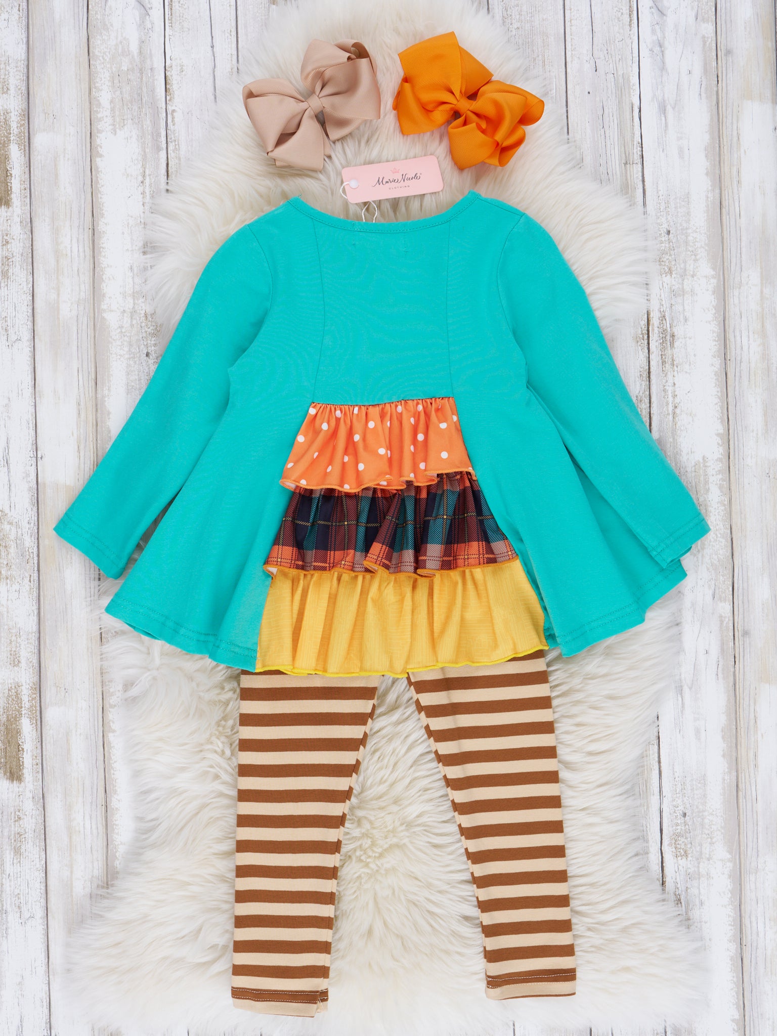 Turquoise Scarecrow Stripe Outfit - Marie Nicole Clothing
